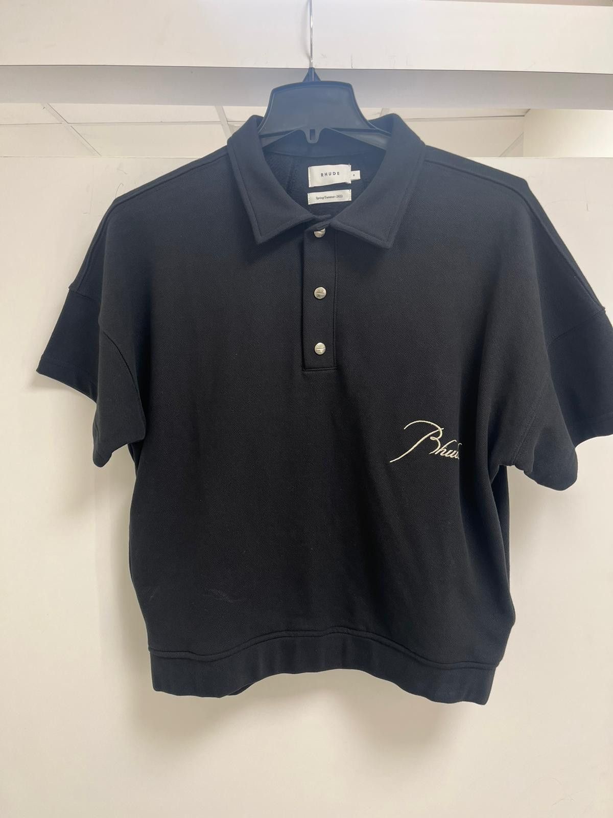 image of Rhude O1C11T2Y0124 Cotton Piquet Polo In Black, Men's (Size Small)