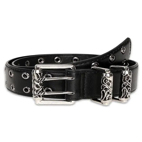 Leather Black Studded Belt with Decorative Buckle Size ONE SIZE - 5 Thumbnail