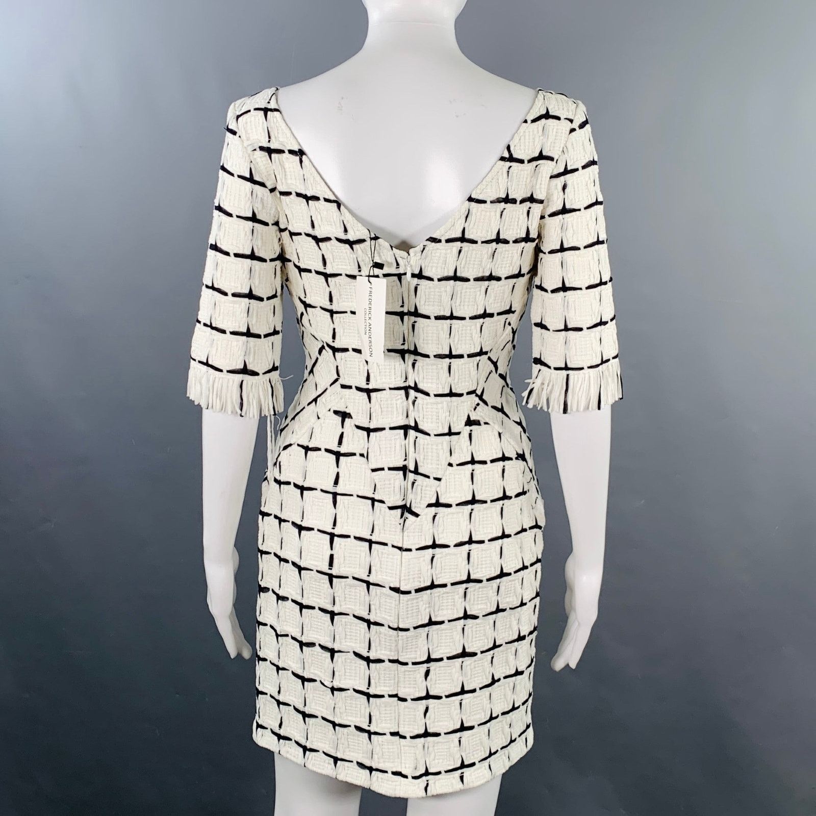 Other Size 4 White Black Cotton Textured Short Sleeve Dress Size S / US 4 / IT 40 - 4 Thumbnail