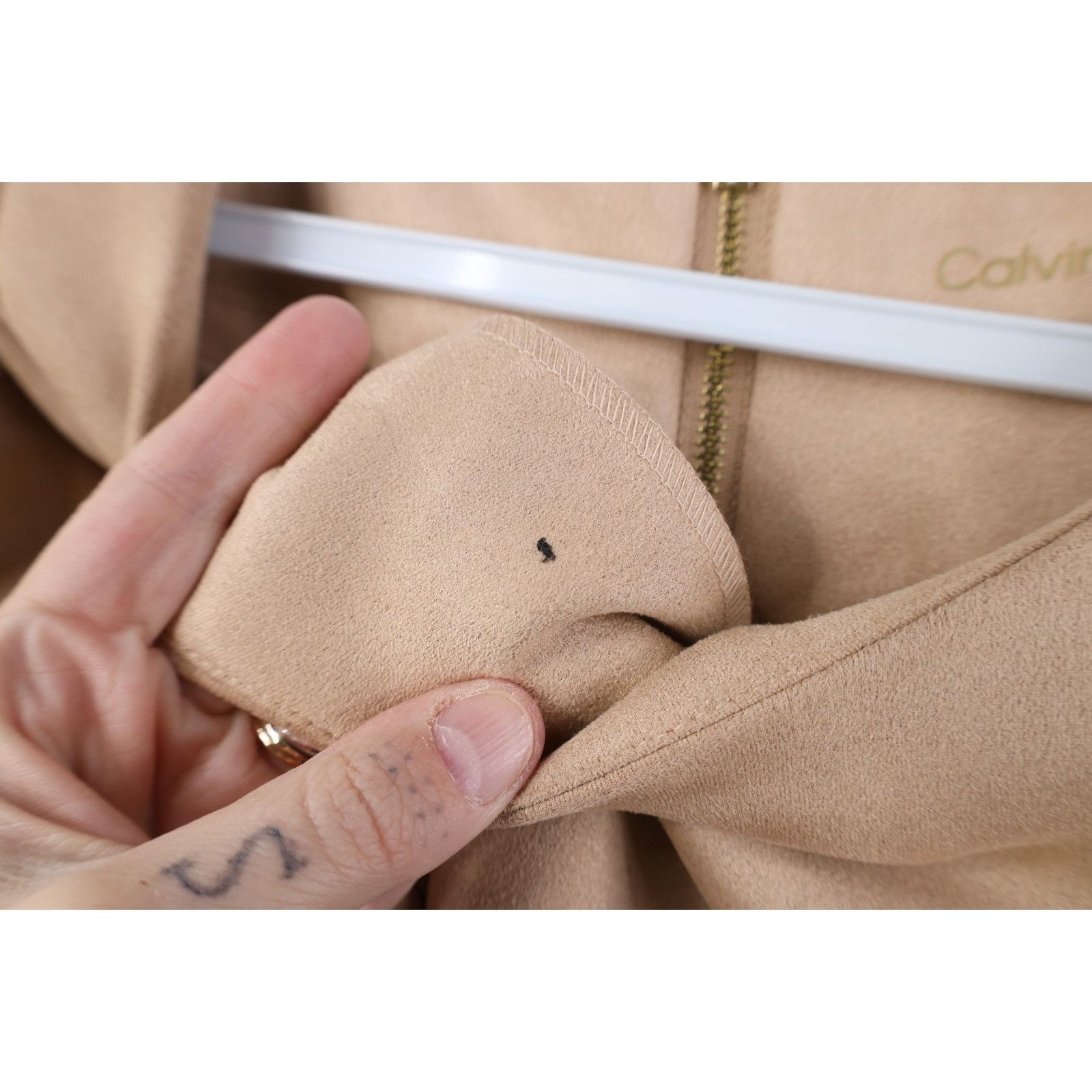 Calvin Klein Calvin Klein Beige Faux Scuba Suede Petal Sleeve Dress Size XL / US 12-14 / IT 48-50 - 10 Thumbnail