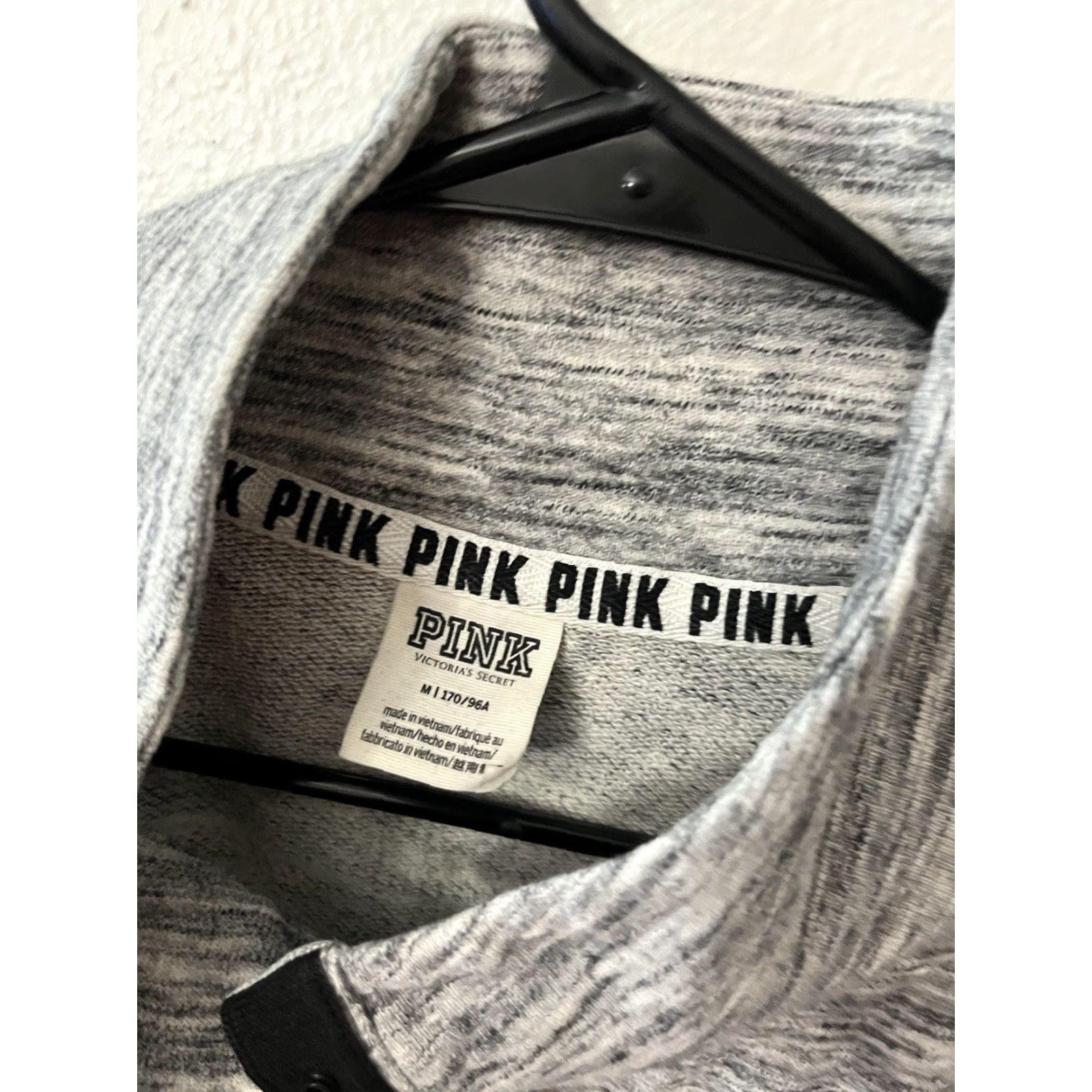 Pinko PINK Victoria's Secret Sweatshirt Women M Gray 1/4 Zip Fleece Pullover Mock Neck Logo Activewear Casual Pullover Sweatshirt Womens Size M / US 6-8 / IT 42-44 - 3 Thumbnail
