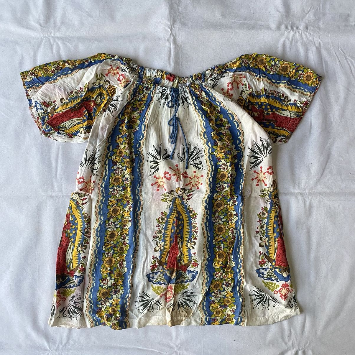 Japanese Brand × Vintage Vintage Mexican Folk Art Virgin Mary Off Shoulder Blouse Size M / US 6-8 / IT 42-44 - 2 Thumbnail