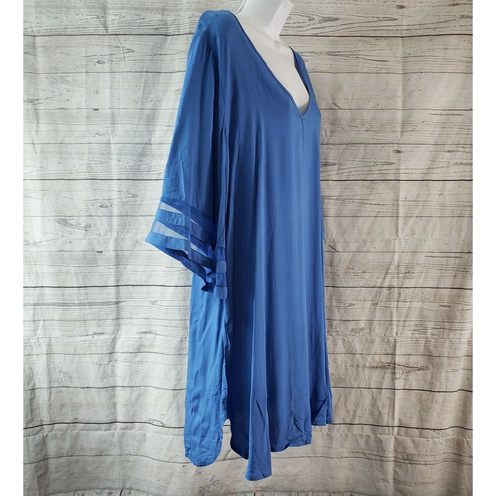Vintage Ekouaer Womens Tunic L Solid Blue 3/4 Sleeve Rayon Scoop Neck Blouse Womens Size L / US 10 / IT 46 - 3 Thumbnail