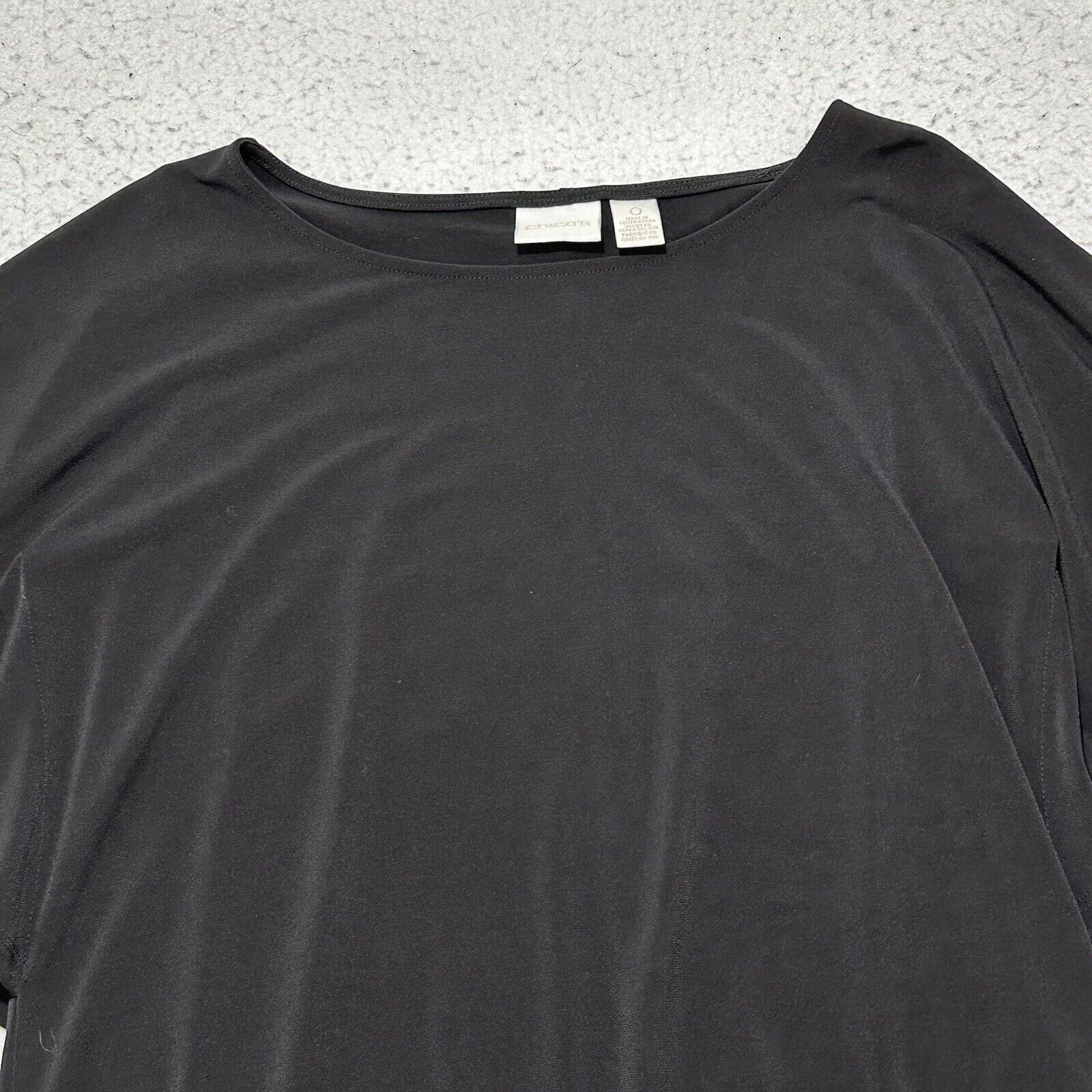 Chicos Chico's Small Black Drape Flutter Sleeve Pullover Blouse Size S / US 4 / IT 40 - 2 Thumbnail