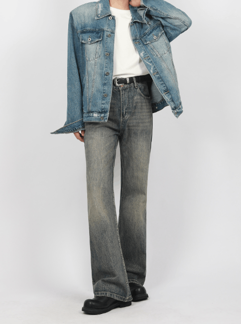 Japanese Brand × Jean Retro street cleanfit washed distressed flared jeans Size US 32 / EU 48 - 3 Thumbnail