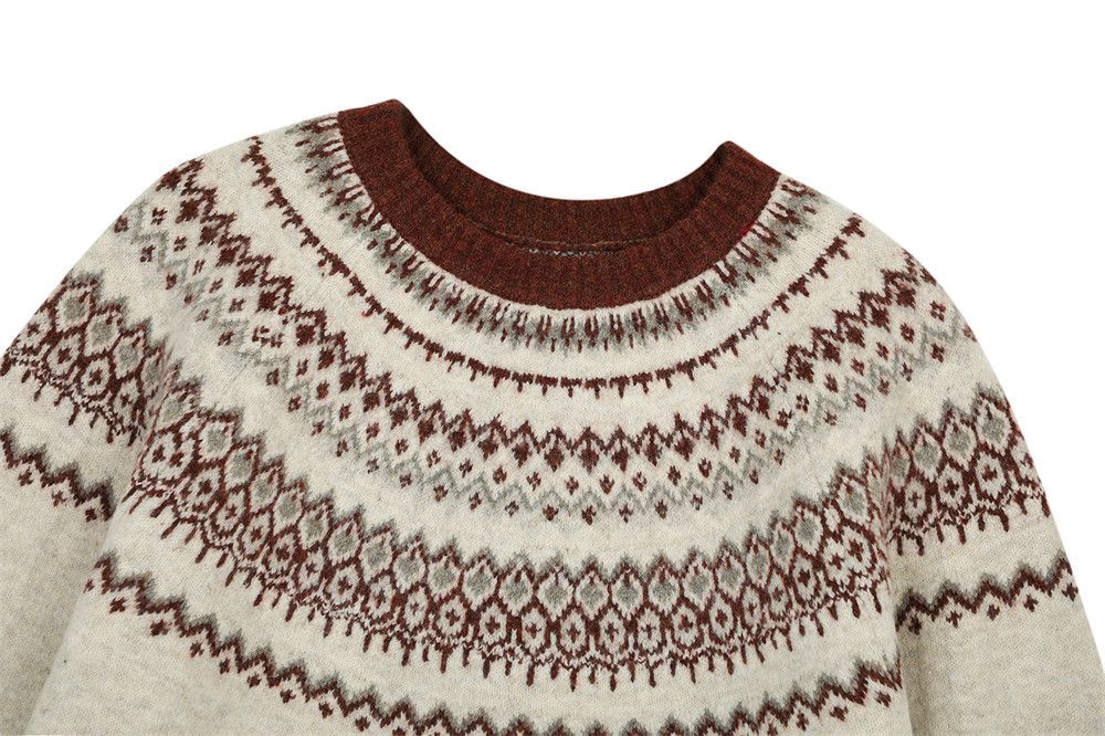 Vintage Men's loose casual jacquard round neck knitted sweater Size US M / EU 48-50 / 2 - 3 Thumbnail