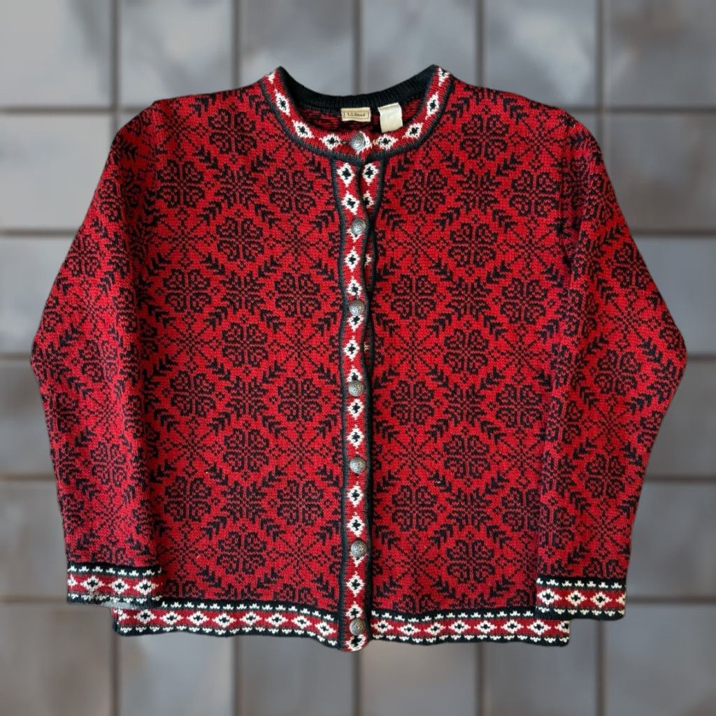 Vintage VINTAGE LL Bean Nordic Cardigan Women's M Red Argyle Norse Aran Sweater Cardigan Knit Pullover Crew Neck Size M / US 6-8 / IT 42-44 - 1 Thumbnail