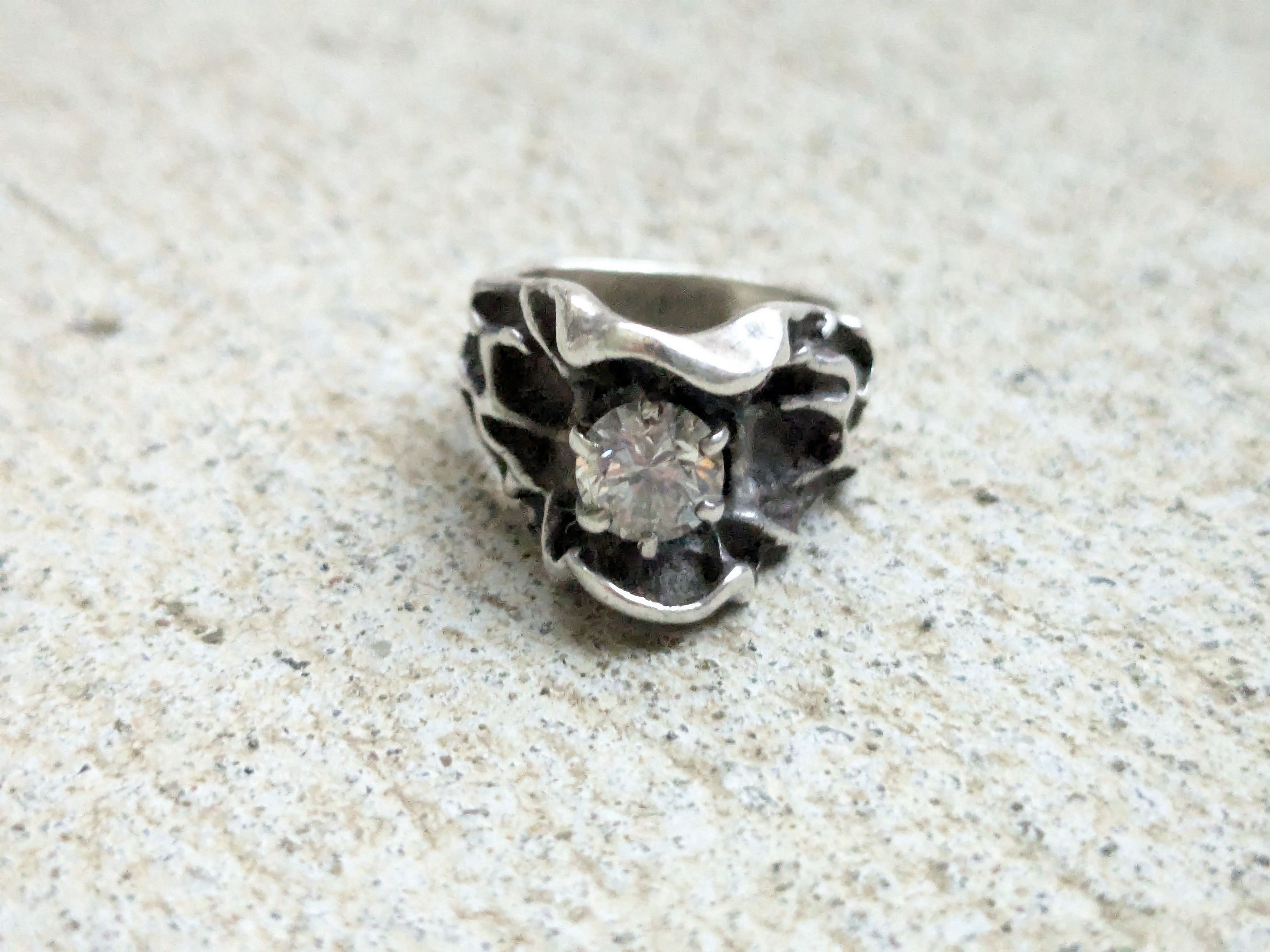 Vintage Vintage Sterling Silver Ring CZ 5 Brutalist Modern Size ONE SIZE - 3 Thumbnail