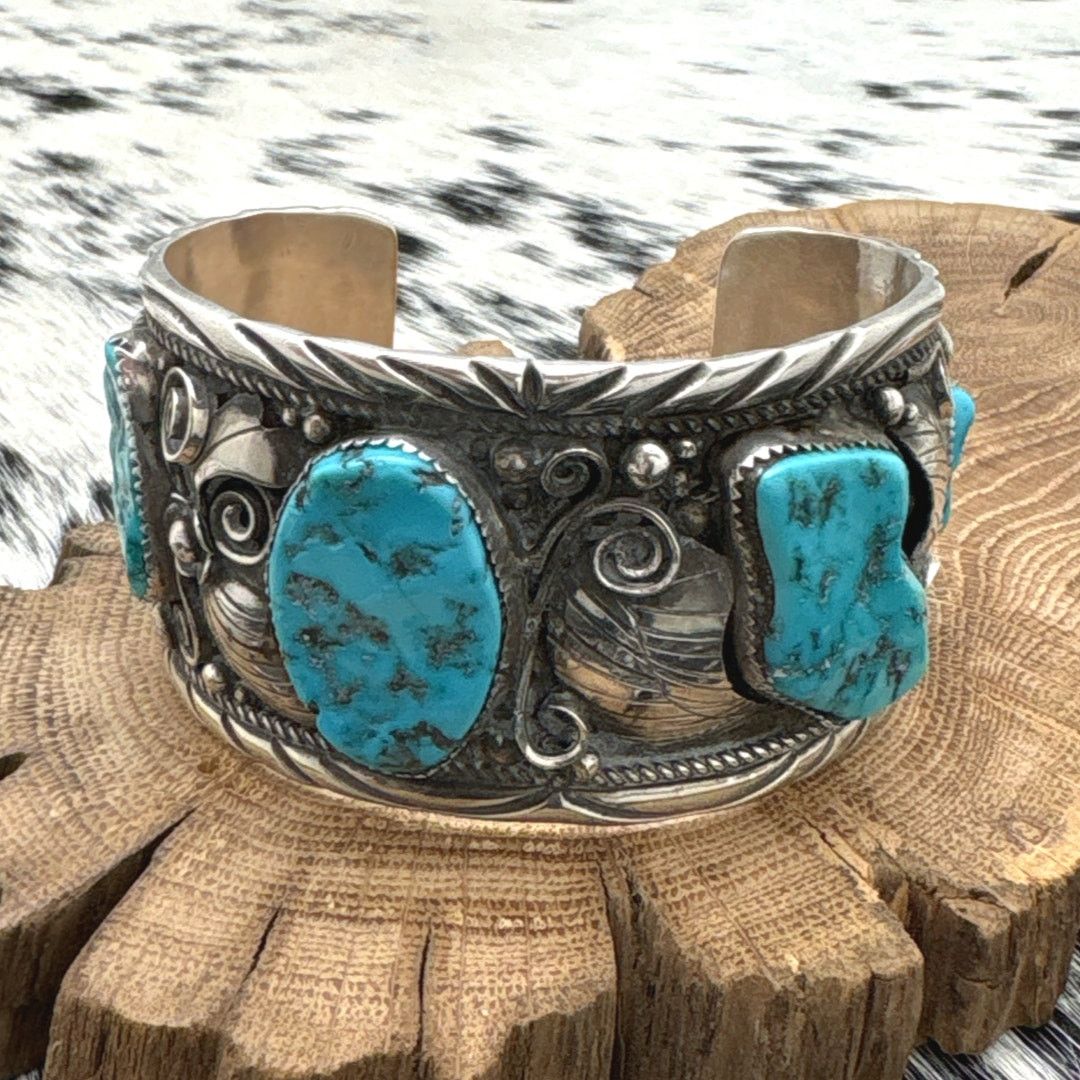 Native TIMOTHY LEE Navajo Sterling & Turquoise Large Cuff Bracelet Size ONE SIZE - 2 Thumbnail