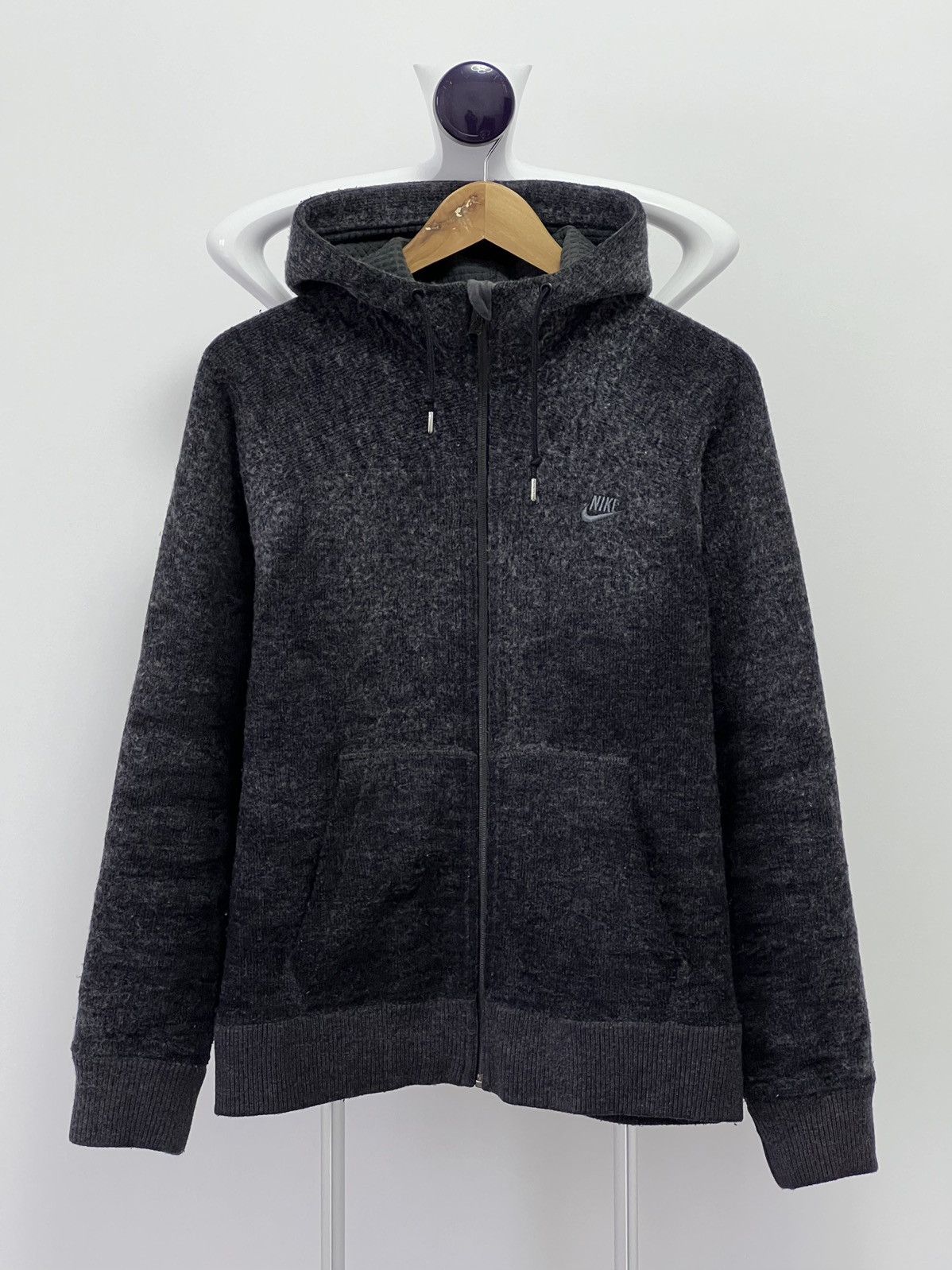 Nike × Vintage Vintage 90s Nike Zip Up Hoodie Sweatshirt Black grey Size US M / EU 48-50 / 2 - 1 Thumbnail