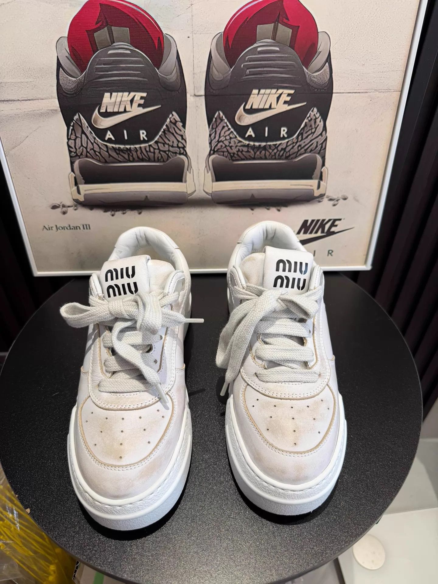 Miu Miu MIU MIU Women's White Leather Distressed Low-Top Sneaker Size US 5.5 / IT 35.5 - 2 Thumbnail