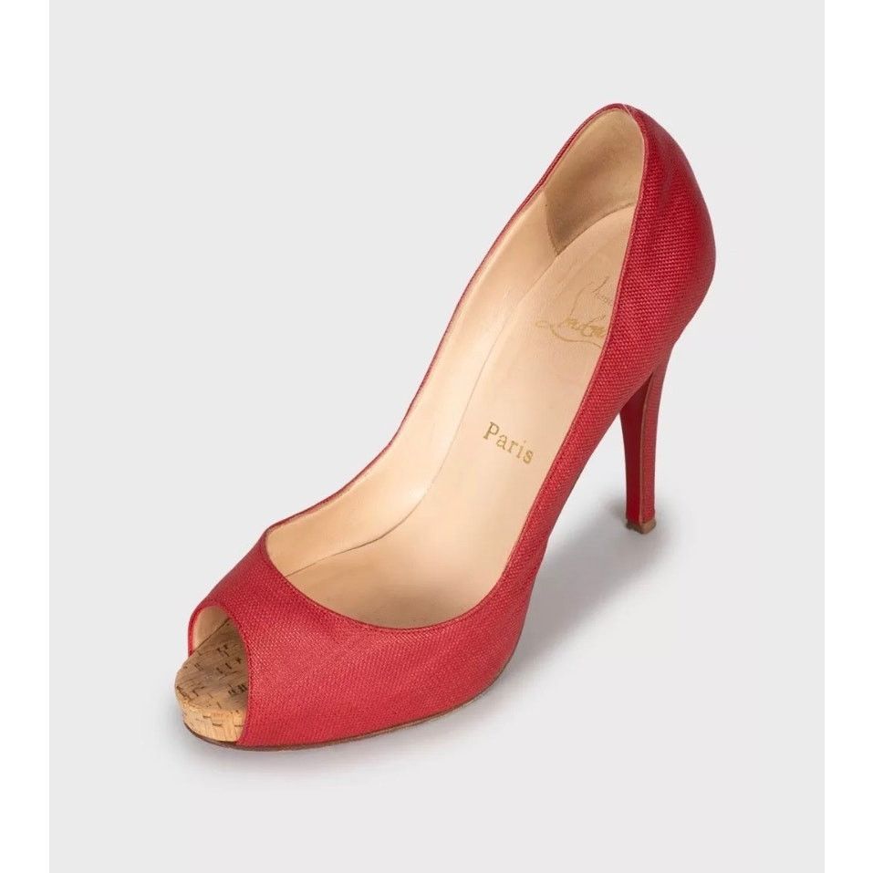 Christian Louboutin Christian Louboutin Red Open-Toe Textile Pumps 38.5 Size US 7.5 / IT 37.5 - 3 Thumbnail