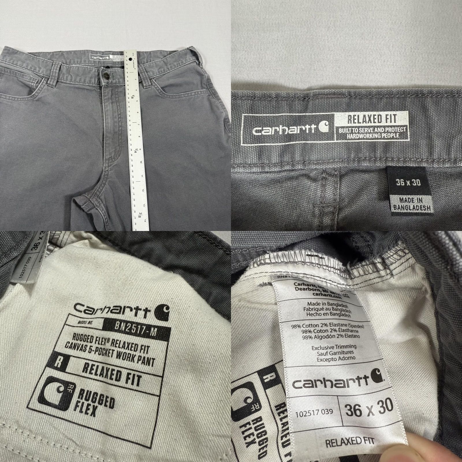 Carhartt Carhartt Rugged Flex Pants Mens 36x30 Gray Canvas Carpenter Relaxed Fit 5-Pocket Work Pant Straight Leg Denim/Workwear Shirt Not Included Size US 36 / EU 52 - 8 Thumbnail
