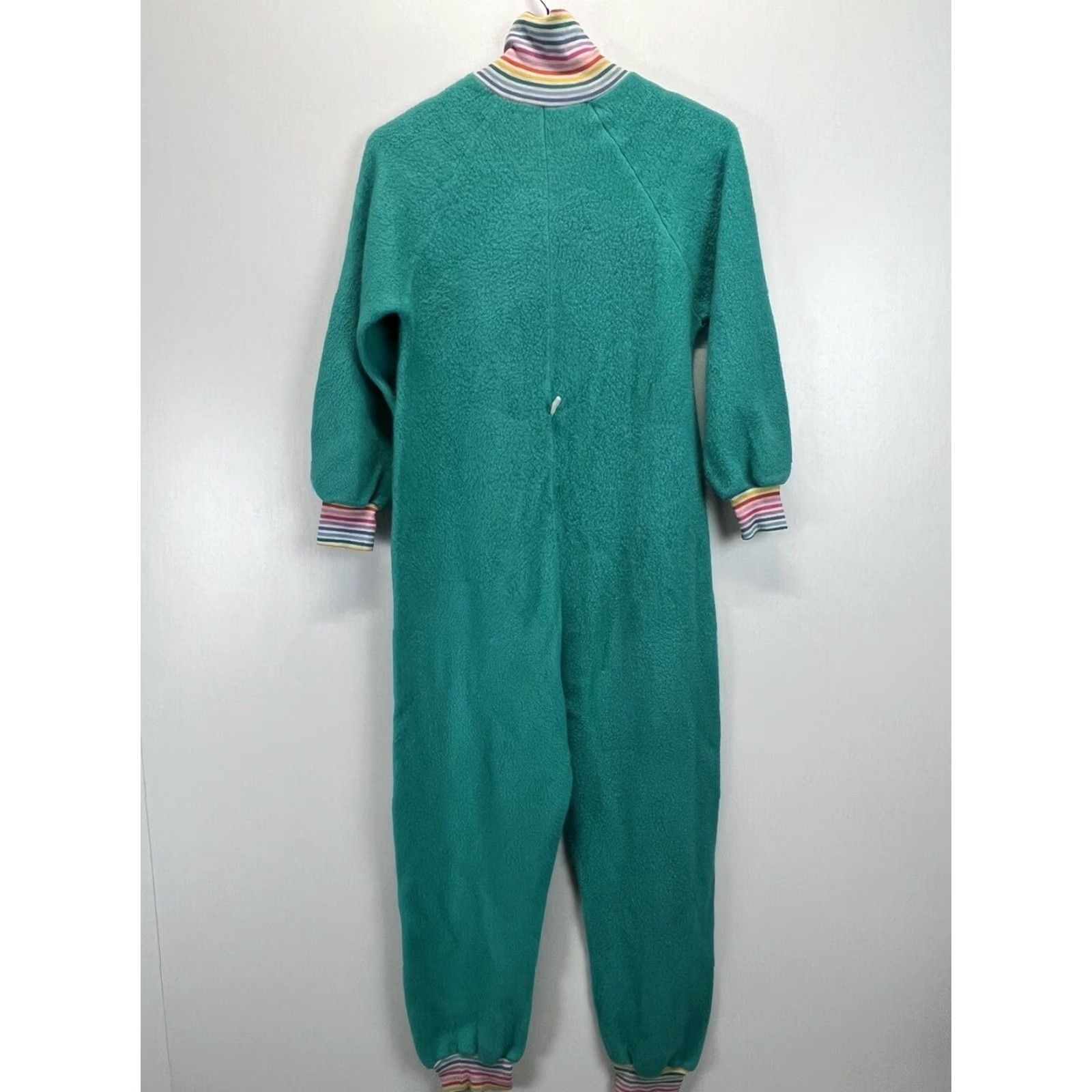 Rainbow VINTAGE Unbranded Fleece Adult Pajamas Sz 13 Medium Green Rainbow Trim 70s Womens Size ONE SIZE - 2 Thumbnail