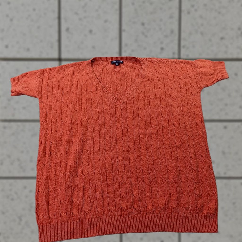 Ralph Lauren Ralph Lauren Sweater Womens M Orange Cable Knit Silk Short Sleeve V-Neck Pullover Women’s Knit Pattern Solid Silk V-Neck Orange M Womens Size M / US 6-8 / IT 42-44 - 1 Thumbnail