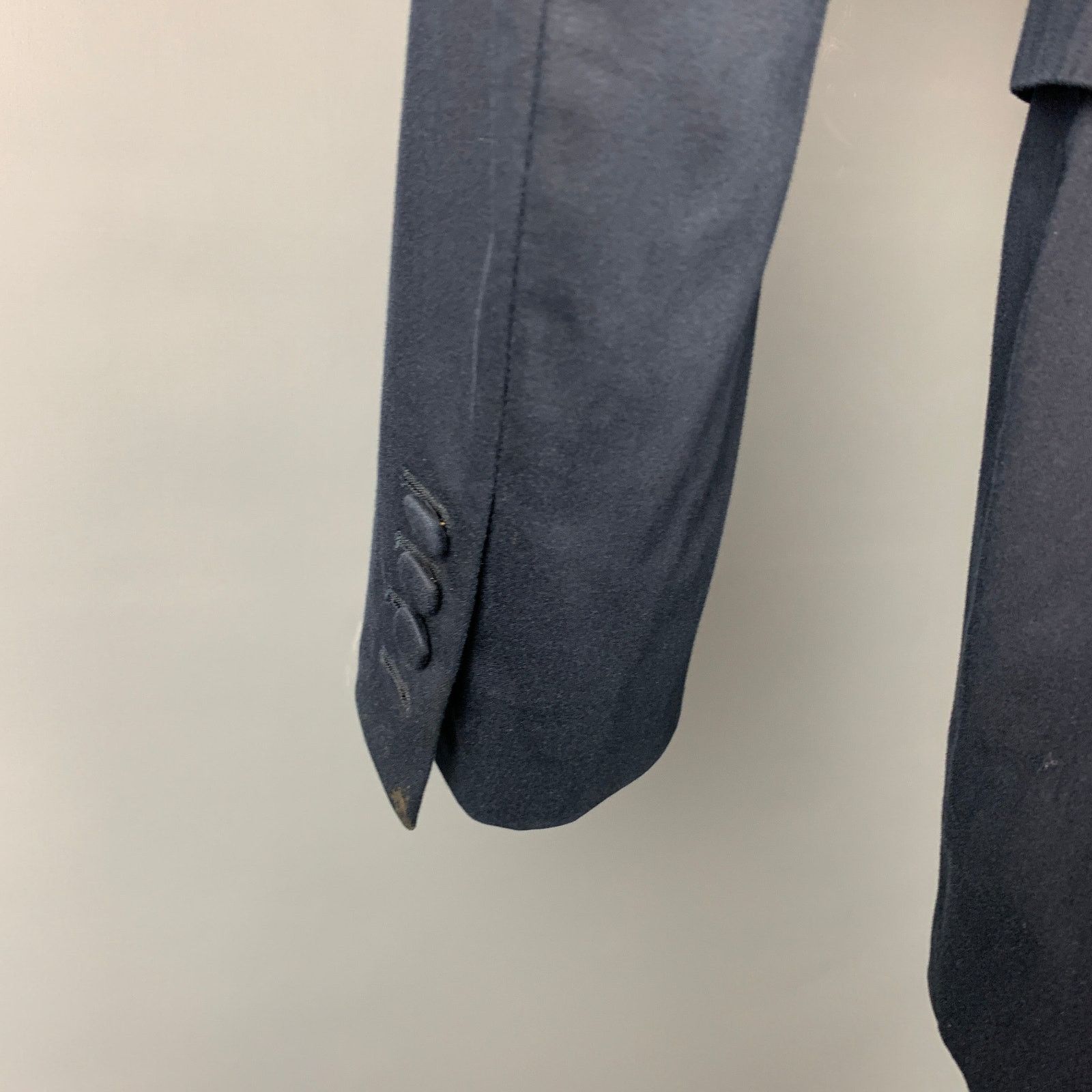 Burberry Size 36 Navy Cotton Blend Peak Lapel Tuxedo Sport Coat Size 36R - 4 Thumbnail