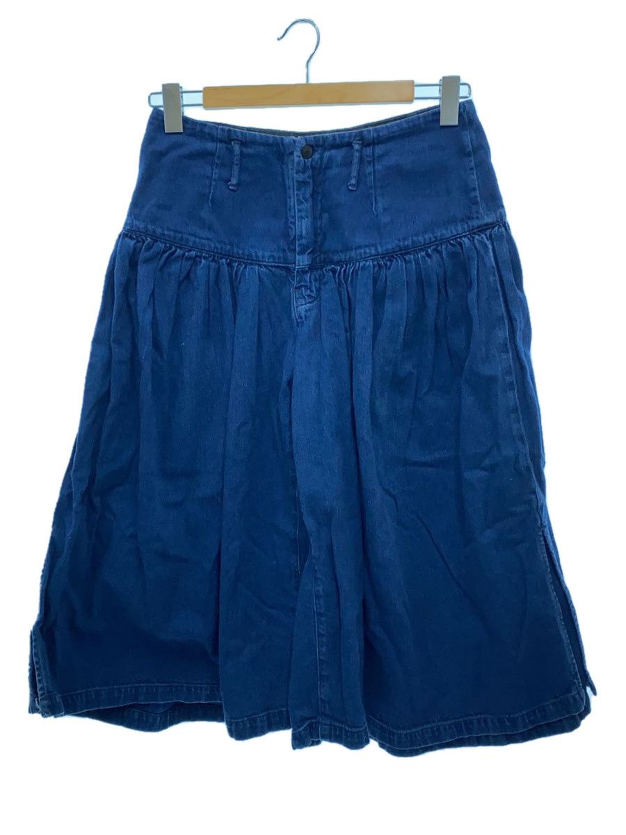 Shorts Denim Cotton Plain Zip Ply Wide Hem pattern Indigo