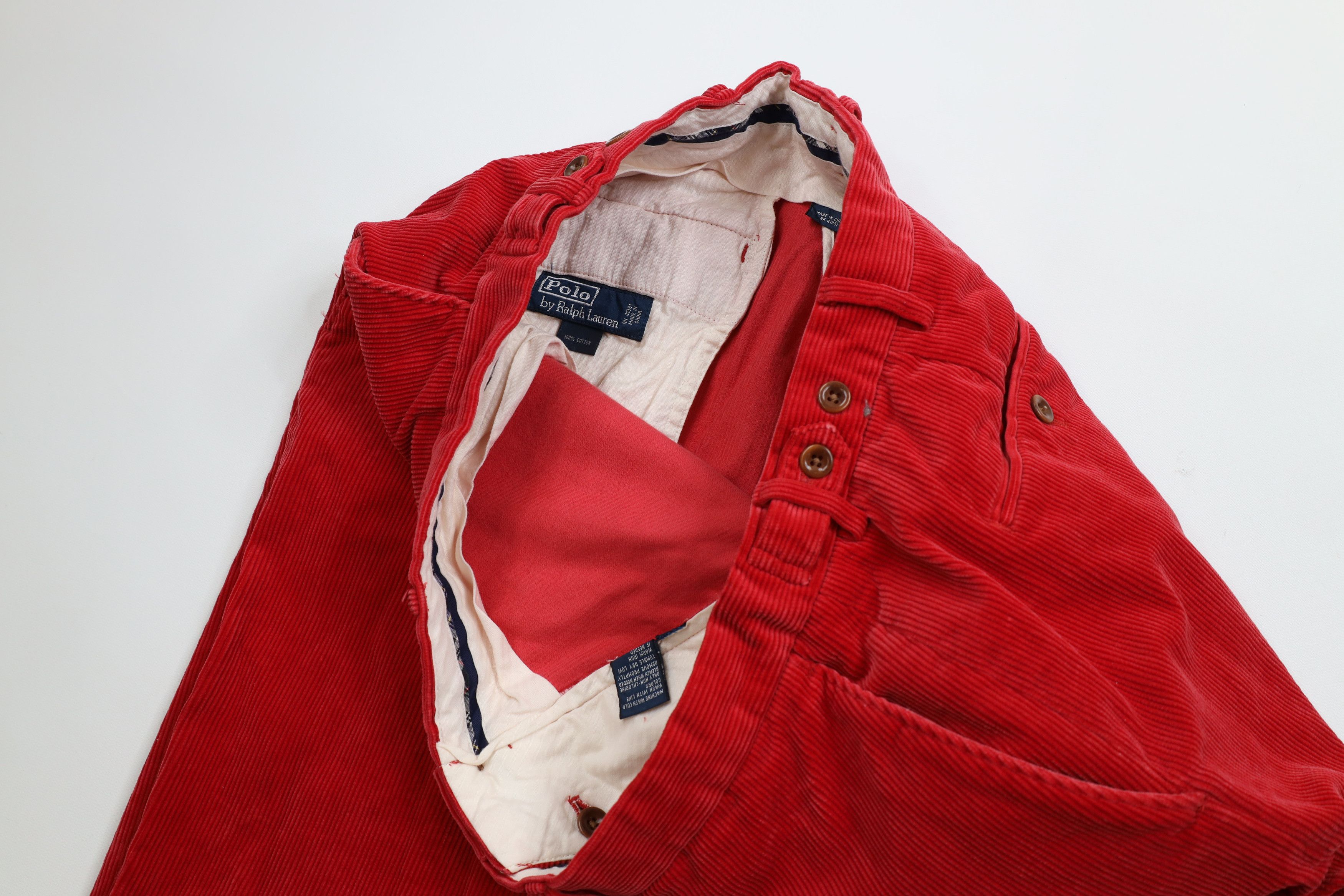 Ralph Lauren × Vintage Vintage 90s Ralph Lauren Heavy Wide Leg Corduroy Pants Red Size US 36 / EU 52 - 9 Thumbnail