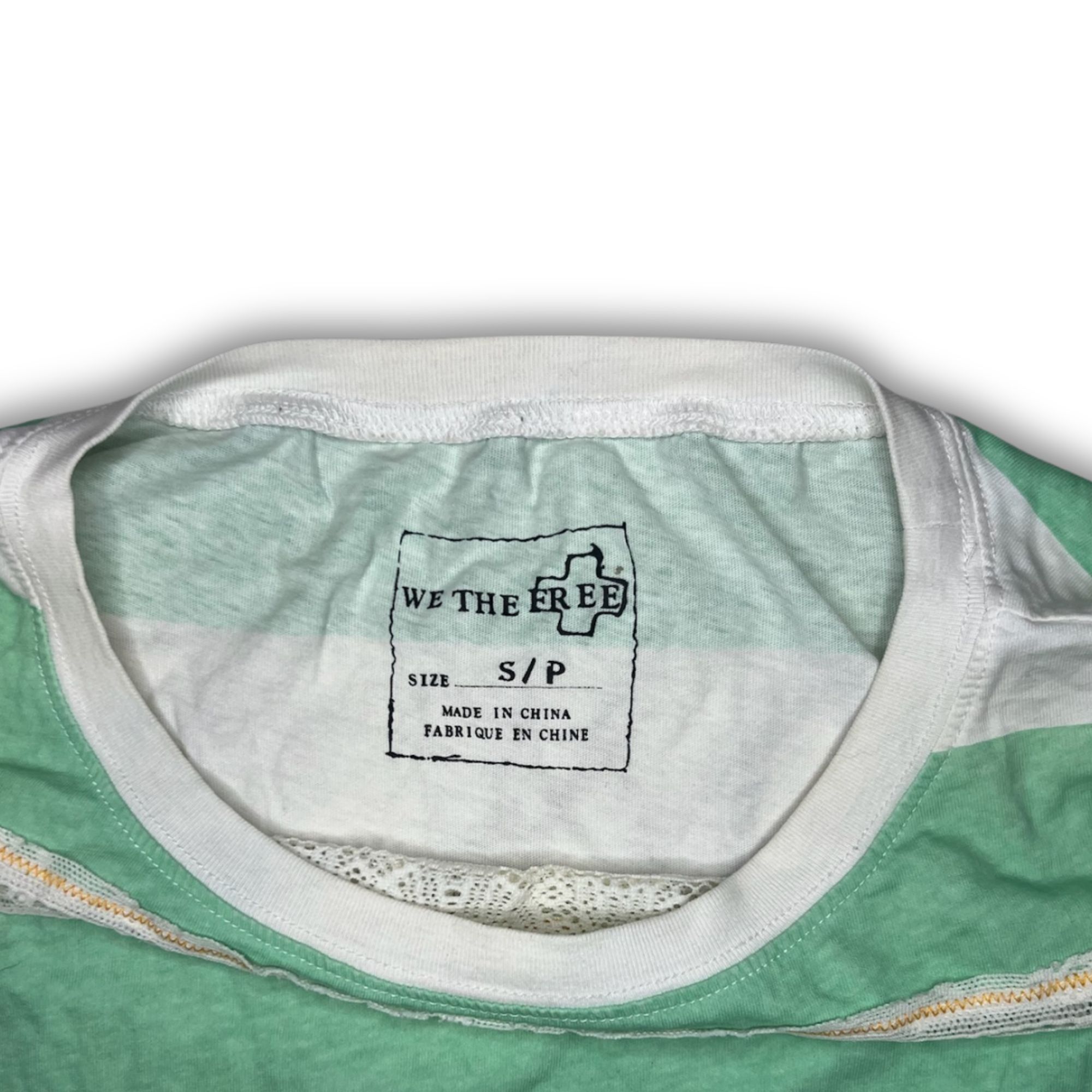 Free People Free People We The Free Striped Lace Top Green & White Casua Size S / US 4 / IT 40 - 4 Thumbnail