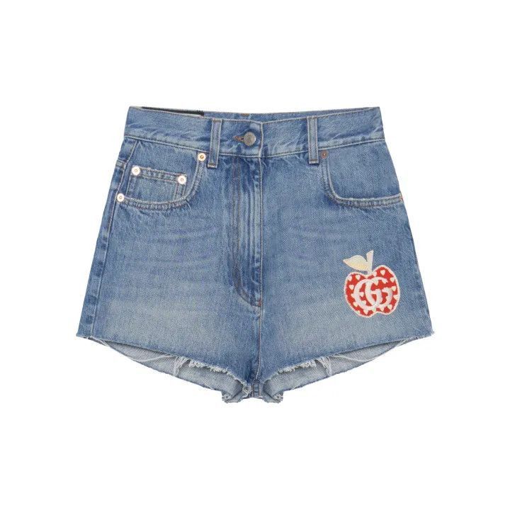 Gucci Gucci Logo Apple Pattern Denim Shorts-2507 Size 23" - 7 Thumbnail