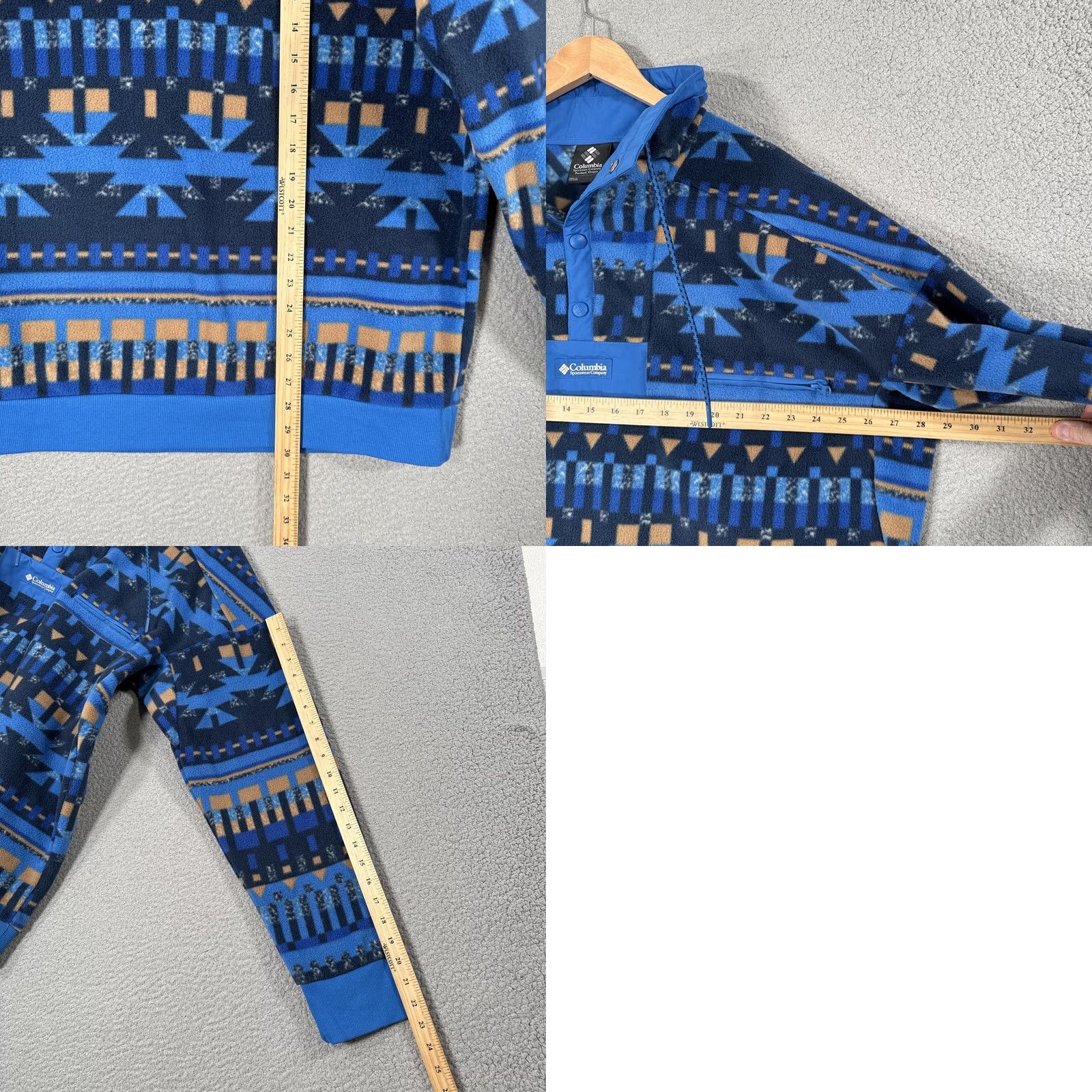 Vintage Columbia Mens Fleece Pullover XL Blue Aztec Retro 90s Style ICONS Powder Keg Size US XL / EU 56 / 4 - 8 Thumbnail