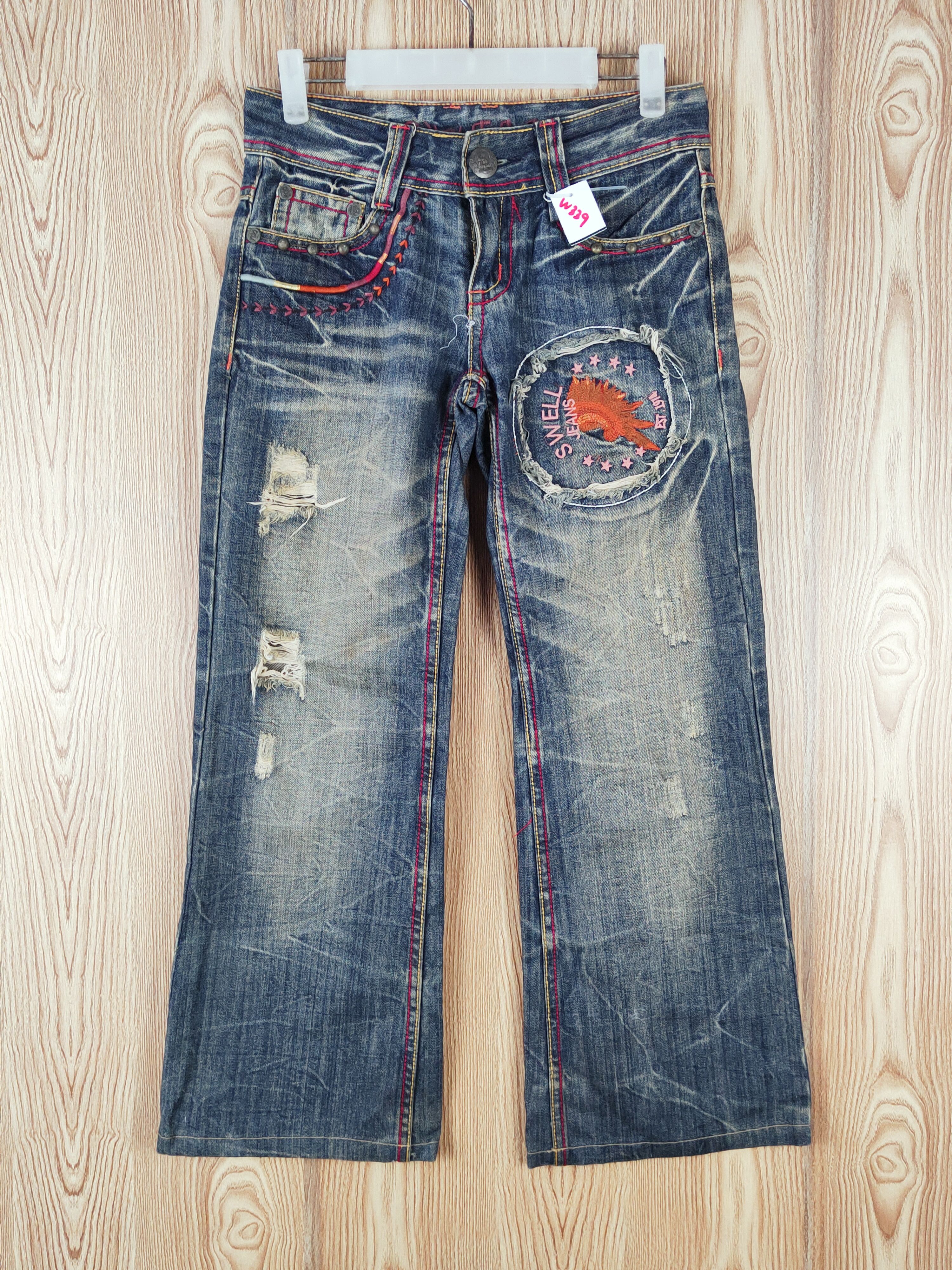 Japanese Brand Swell Dark Blue Distressed Ripped Jeans #W339 Size 28" / US 6 / IT 42 - 1 Thumbnail