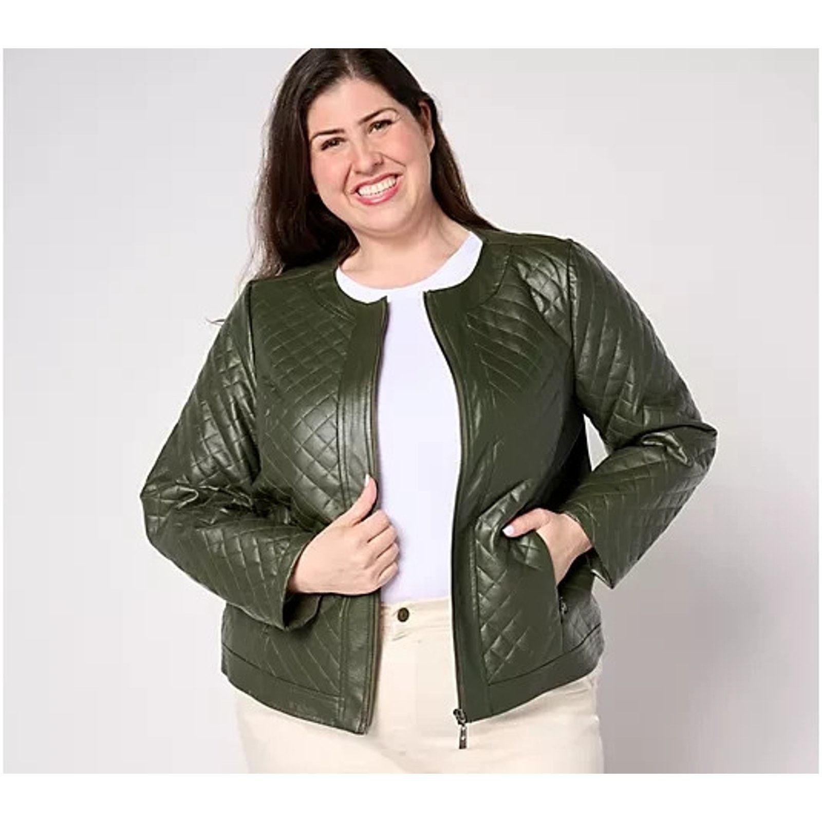 Ever Belle by Kim Gravel Faux Leather & Ponte Zip Jackt S A666951 Size S / US 4 / IT 40 - 2 Thumbnail