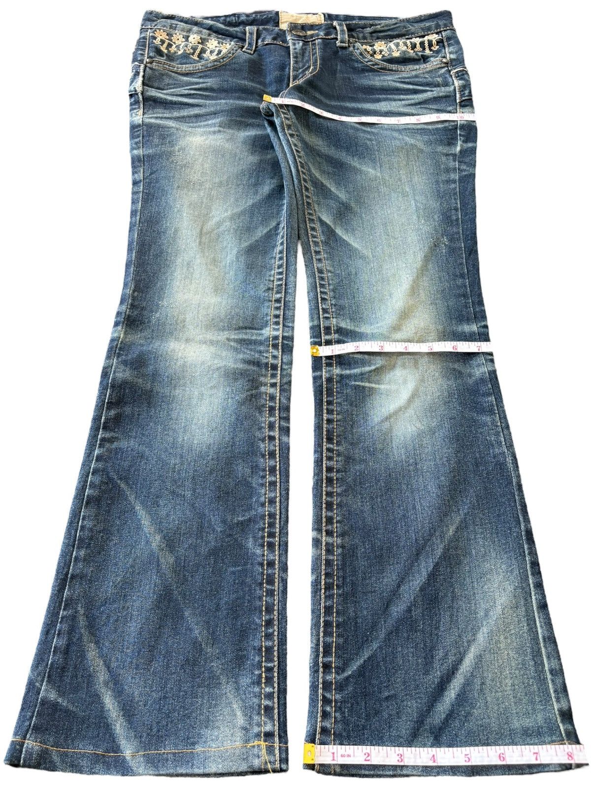 Japanese Brand Vintage Lolita Low Rise Embroidered Flare Jeans Size 34" / US 12 / IT 48 - 12 Thumbnail
