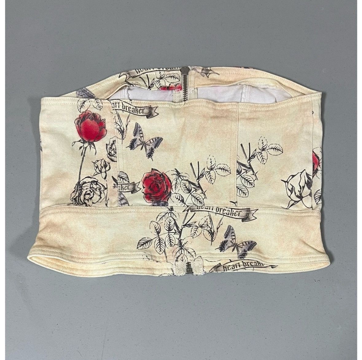 Ed Hardy Tan Denim ‘Heartbreaker’ Floral Butterfly Tube Top Size M ♥️✨ Size M / US 6-8 / IT 42-44 - 4 Thumbnail
