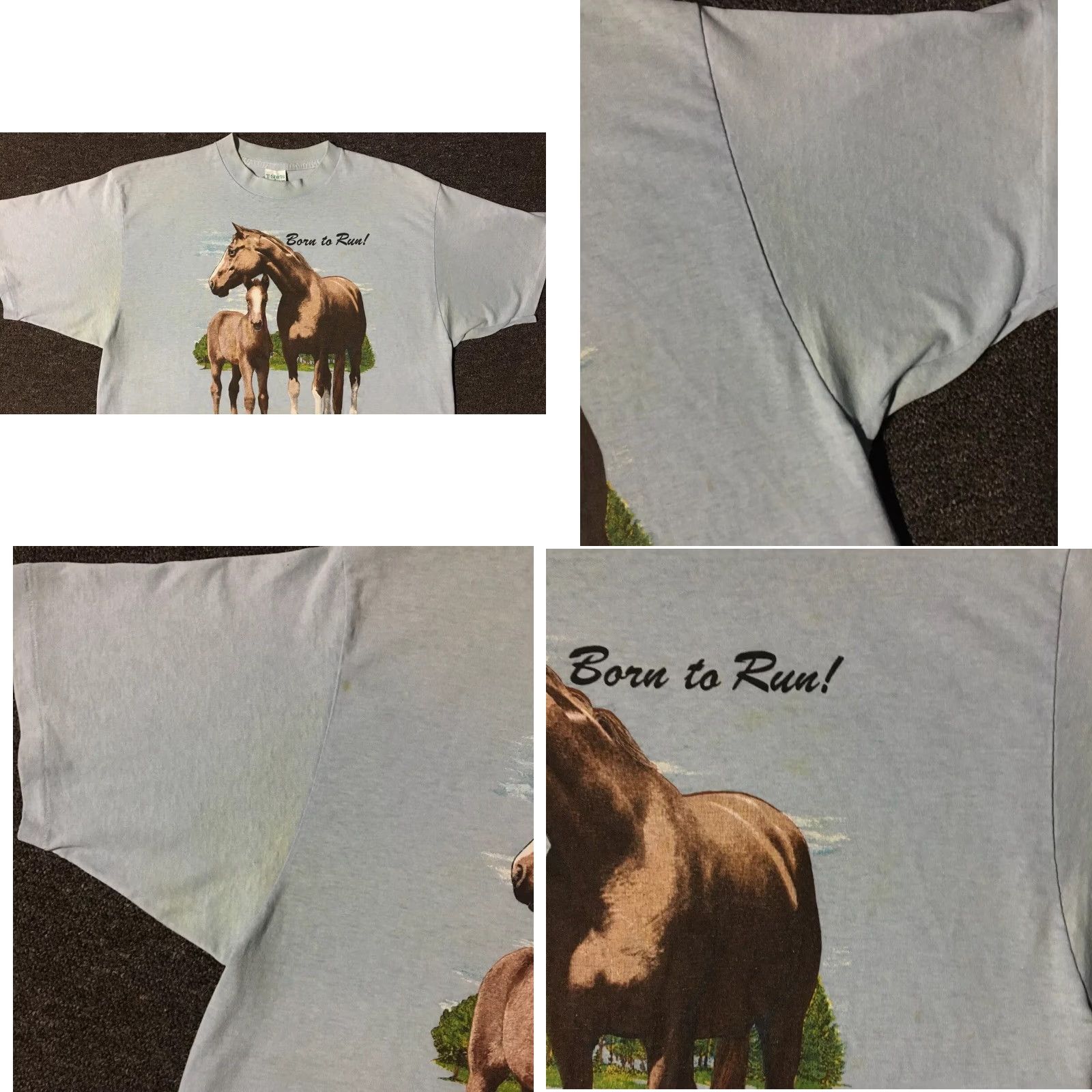 Born VINTAGE 90s Born To Run Horse Faded Distressed Shirt XL Blue Men T-Shirt Grunge Cowboy Western Biker Music Size US XL / EU 56 / 4 - 8 Thumbnail
