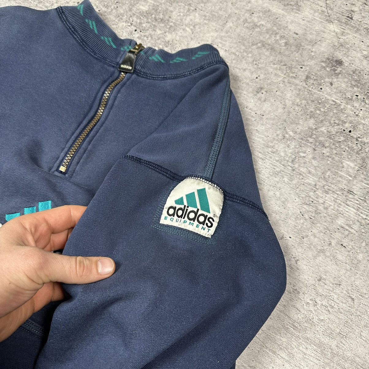 Adidas × Vintage Vintage 90s Adidas Equipment 1/4 Zip Sweatshirt Blue Size US M / EU 48-50 / 2 - 11 Thumbnail