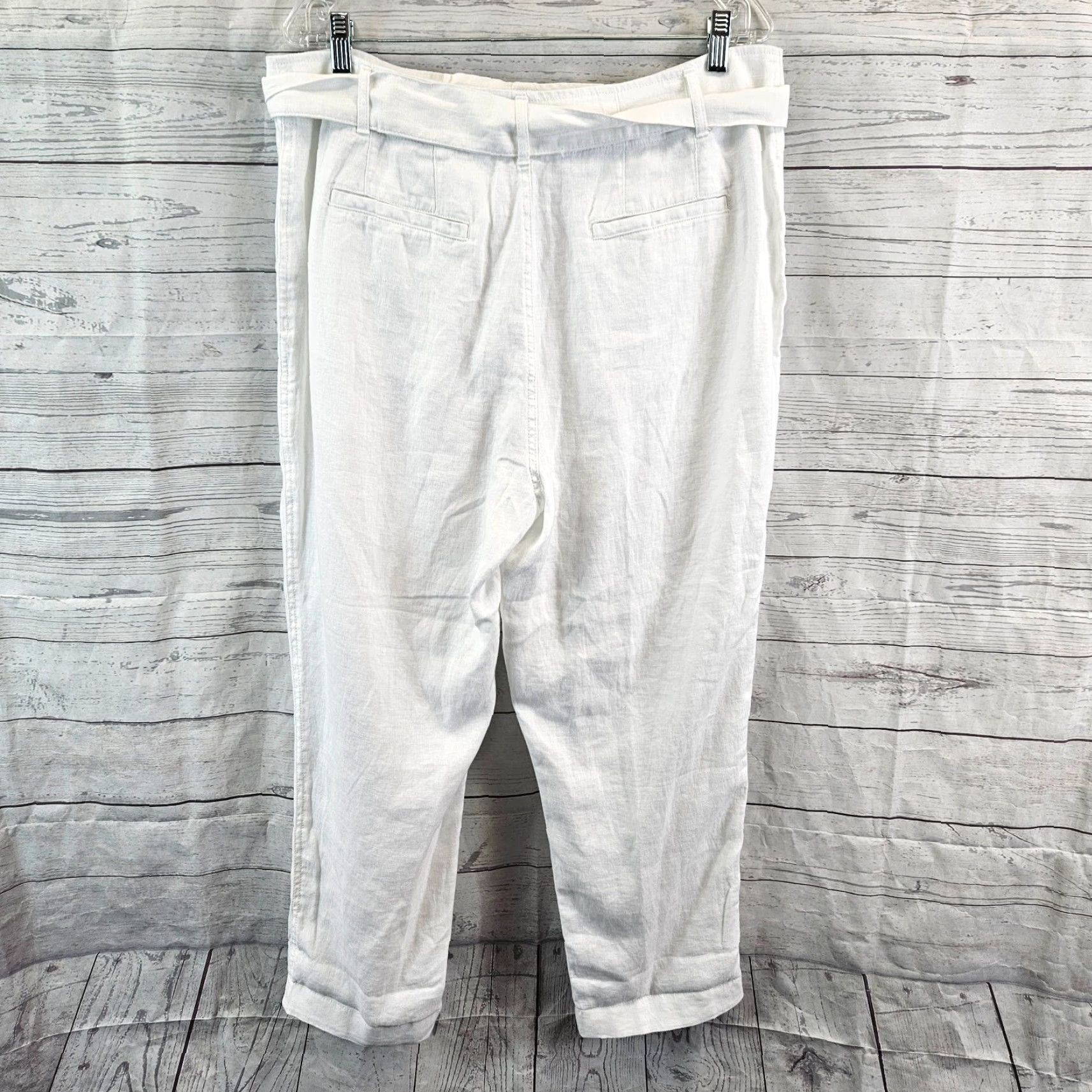 Ralph Lauren Lauren Ralph Lauren Womens Linen Cropped Pants Sz 14 White High Rise Belted Size 36" / US 14 / IT 50 - 3 Thumbnail