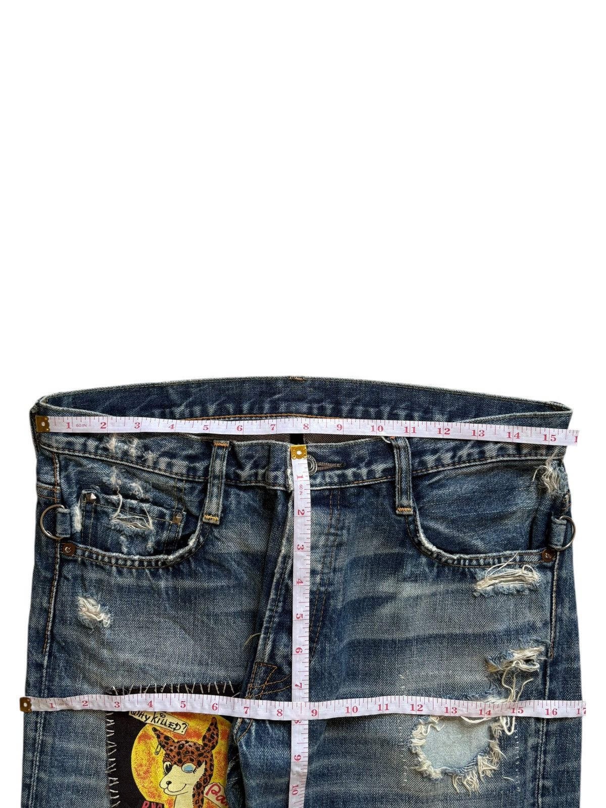 Japanese Brand Vintage Rna Slang Faded Wash Patchwork Distressed Jeans Size 31" - 11 Thumbnail
