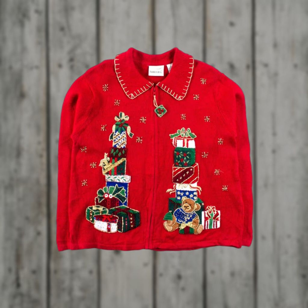 Vintage VINTAGE Fashion Bug Red Cardigan Shirt Adult Medium Ramie Cotton Christmas 1954 56351 Mens Womens Size M / US 6-8 / IT 42-44 - 1 Thumbnail
