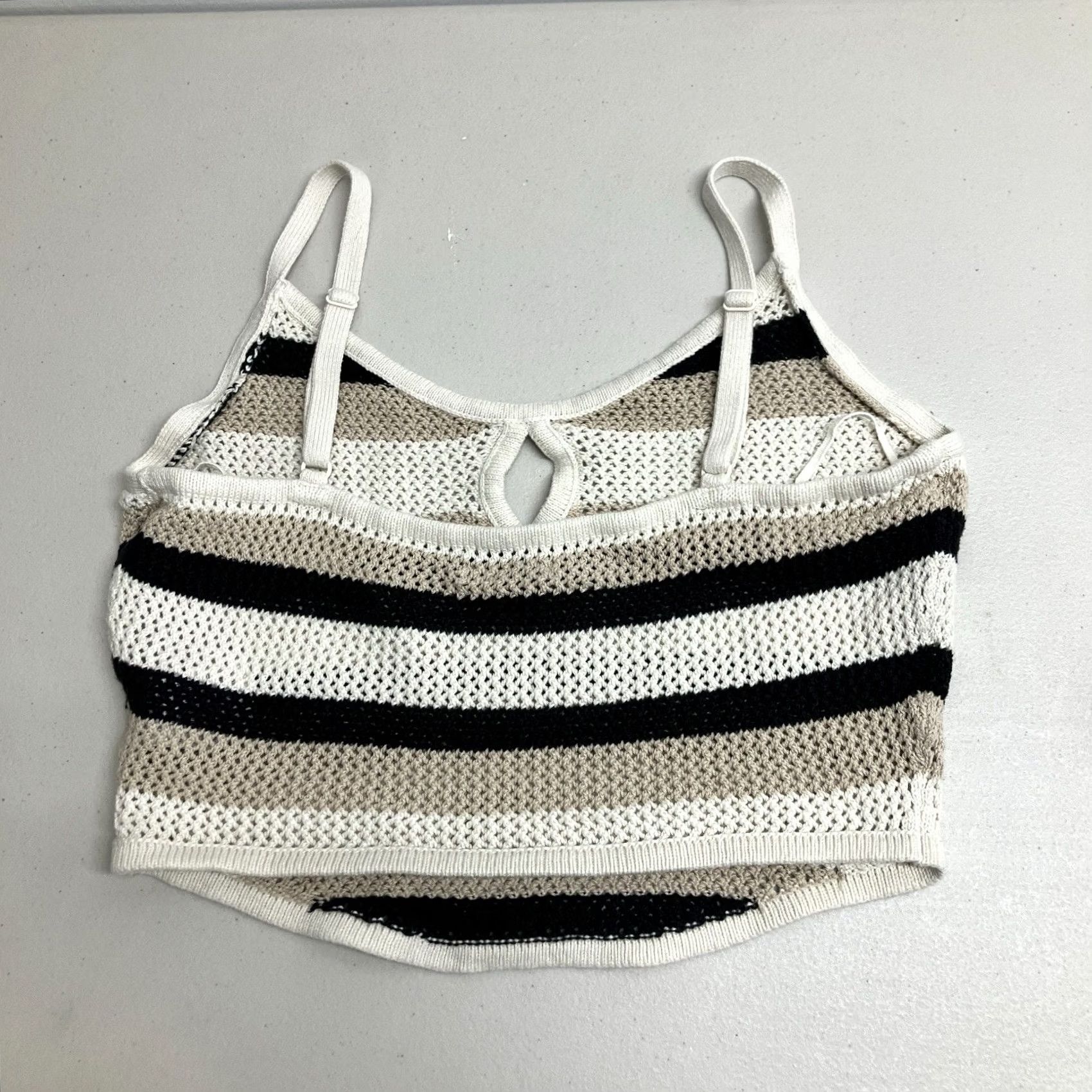 American Eagle Outfitters American Eagle Cropped Sweater Tank Top Striped Crochet Black White Tan Size M Women Size M / US 6-8 / IT 42-44 - 6 Thumbnail