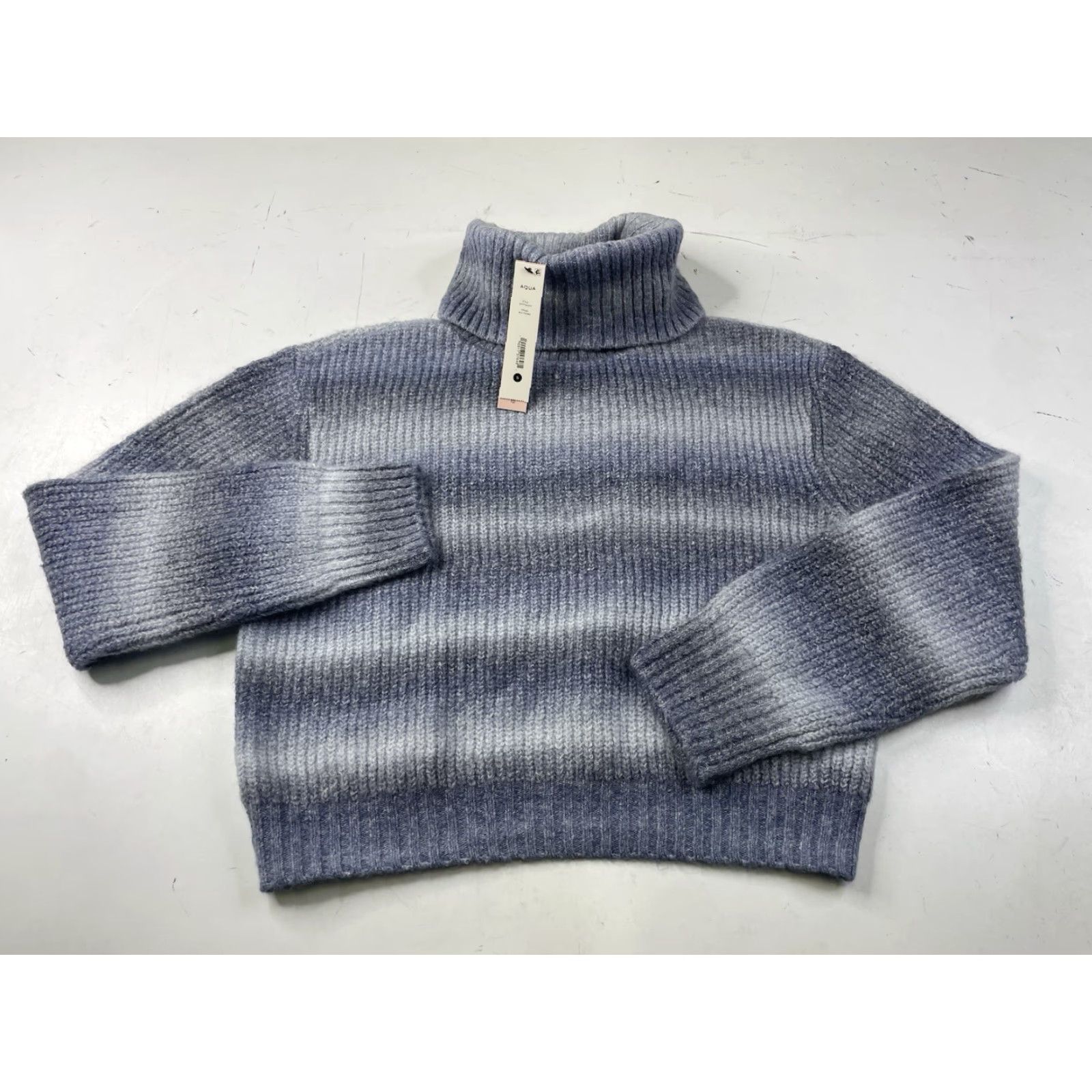 AQUA NWT AQUA Ombre Turtleneck Sweater Women's Small Blue Combo Cropped Pullover Size S / US 4 / IT 40 - 2 Thumbnail