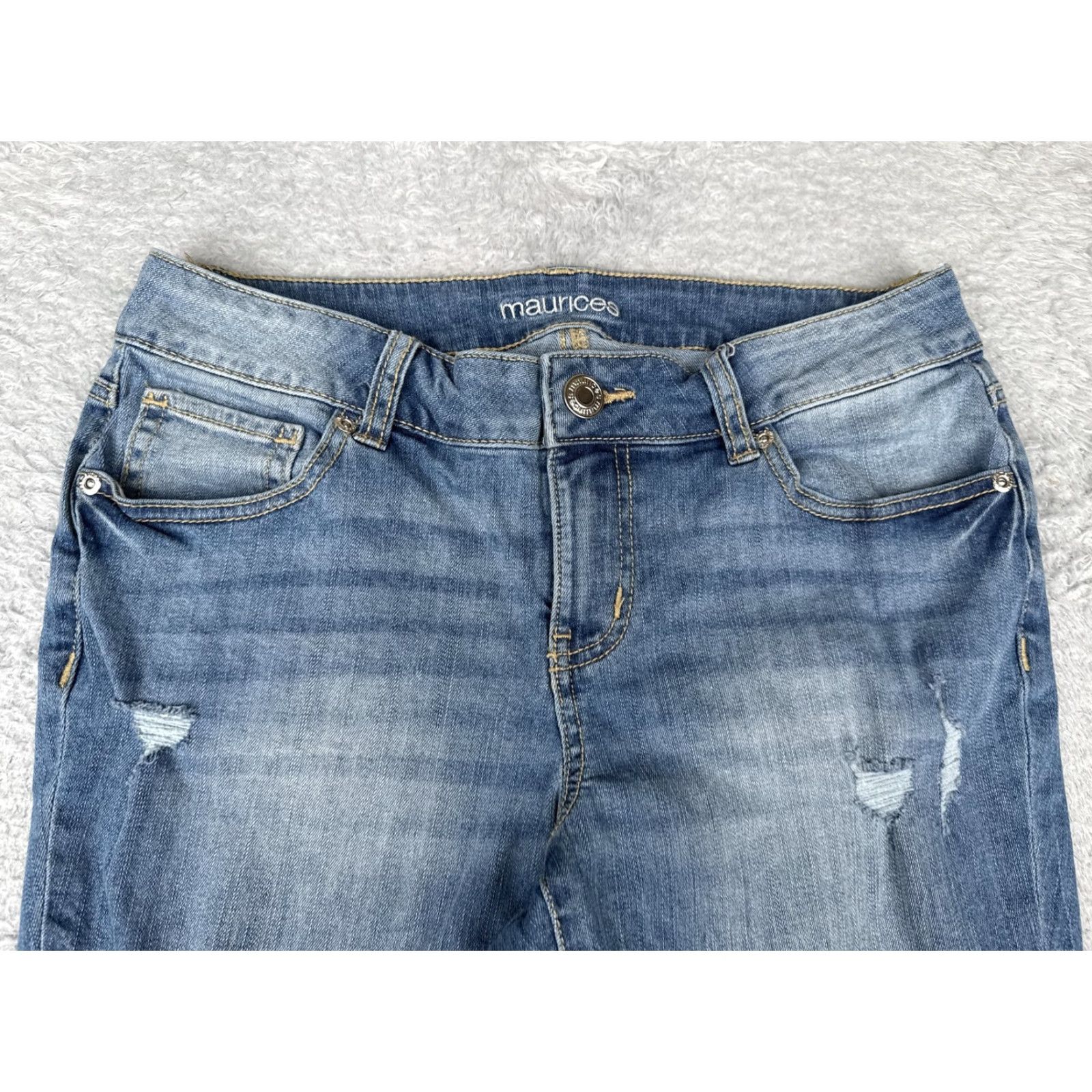 Vintage Maurices Jeans Womens 8 Blue Distressed Crop Straight Leg Mid Rise Denim Size 30" / US 8 / IT 44 - 4 Thumbnail
