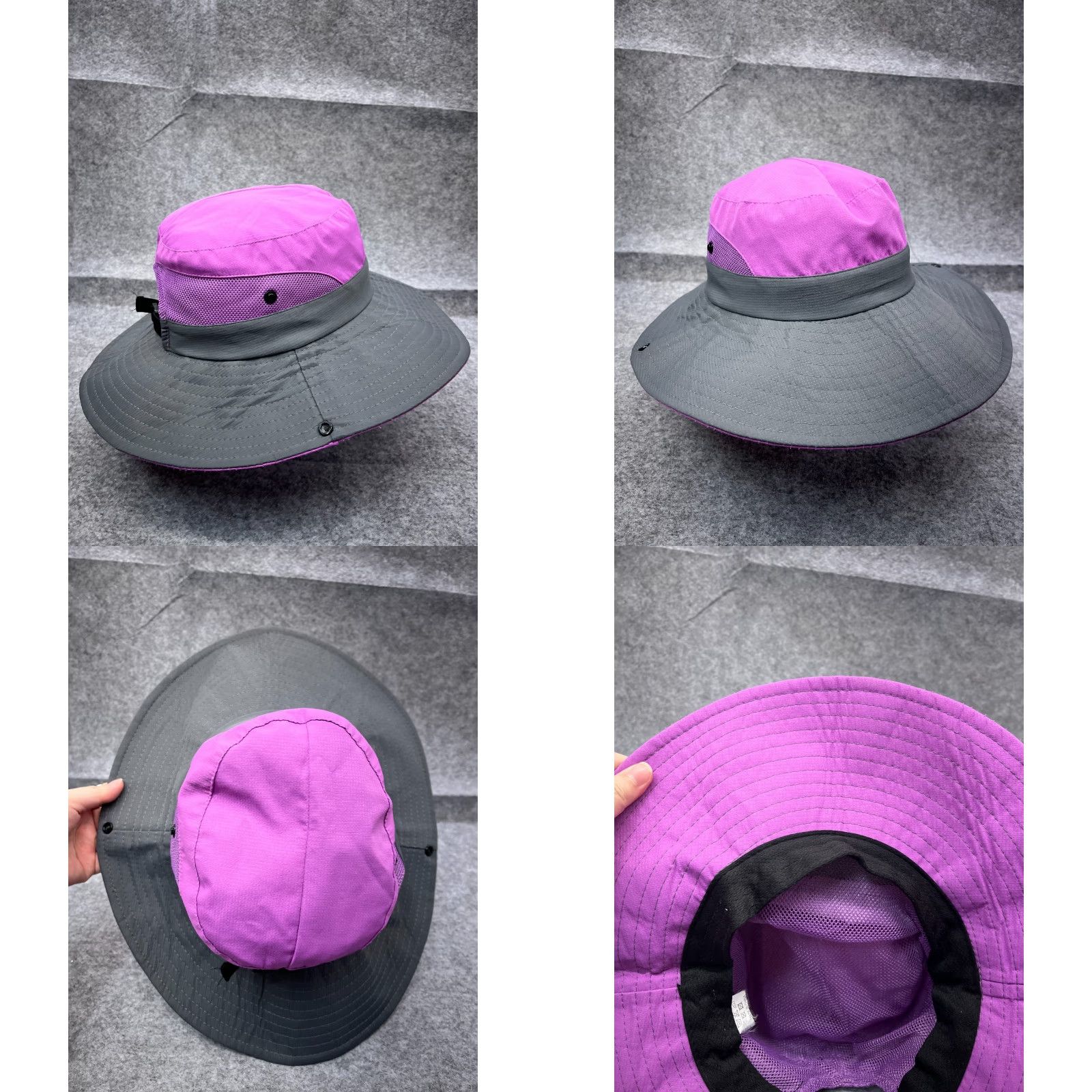 Vintage Sun Shade Sun Bucket Hat Adult One Size Purple Gray Poly Beach Boonie Hat Womens Summer Sun Shade Hat Size ONE SIZE - 8 Thumbnail