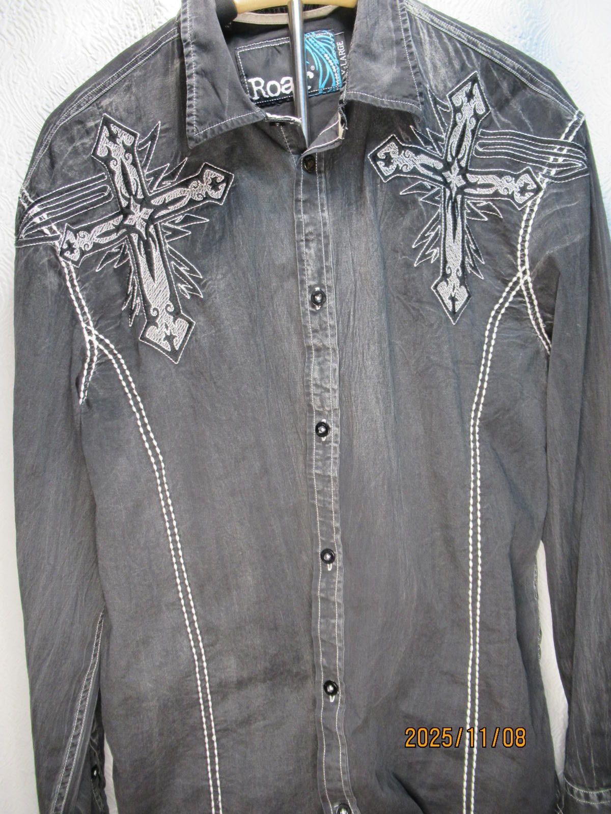 Roar Roar Shirt Black Embroidered Cross Western Rockabilly Size US XL / EU 56 / 4 - 7 Thumbnail