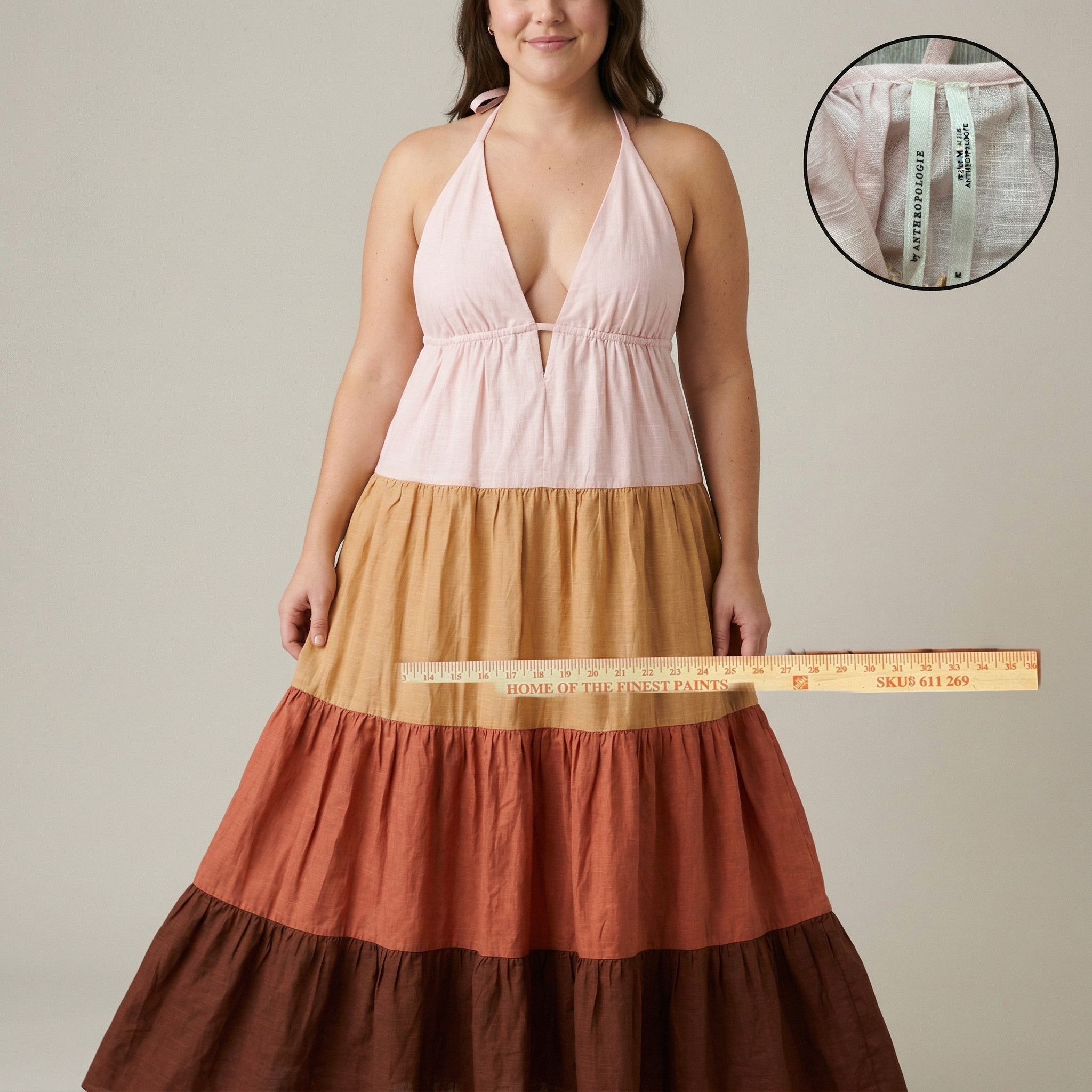 Anthropologie Anthropologie Tiered Colorblock Maxi Dress Pink Brown M Size M / US 6-8 / IT 42-44 - 2 Thumbnail