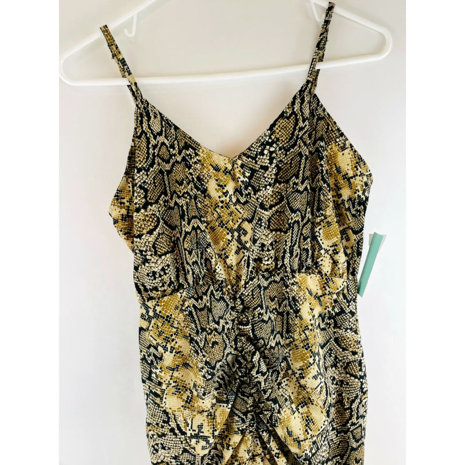 Vintage ABOUND Dress Women's Small Yellow Snake Pattern Ruched Front Knee Length Size S / US 4 / IT 40 - 3 Thumbnail