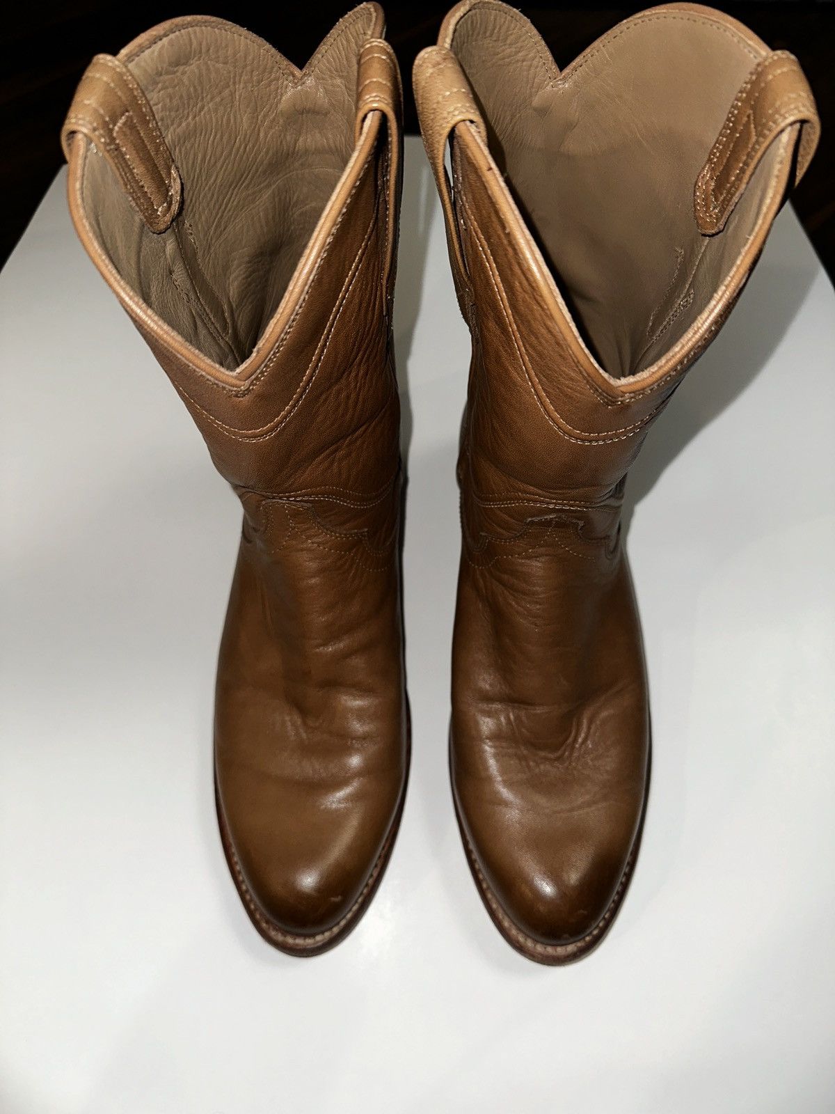 image of Tecovas The Earl Bourbon Roper Calfskin Western Boots 8D in Dark Honey, Men's