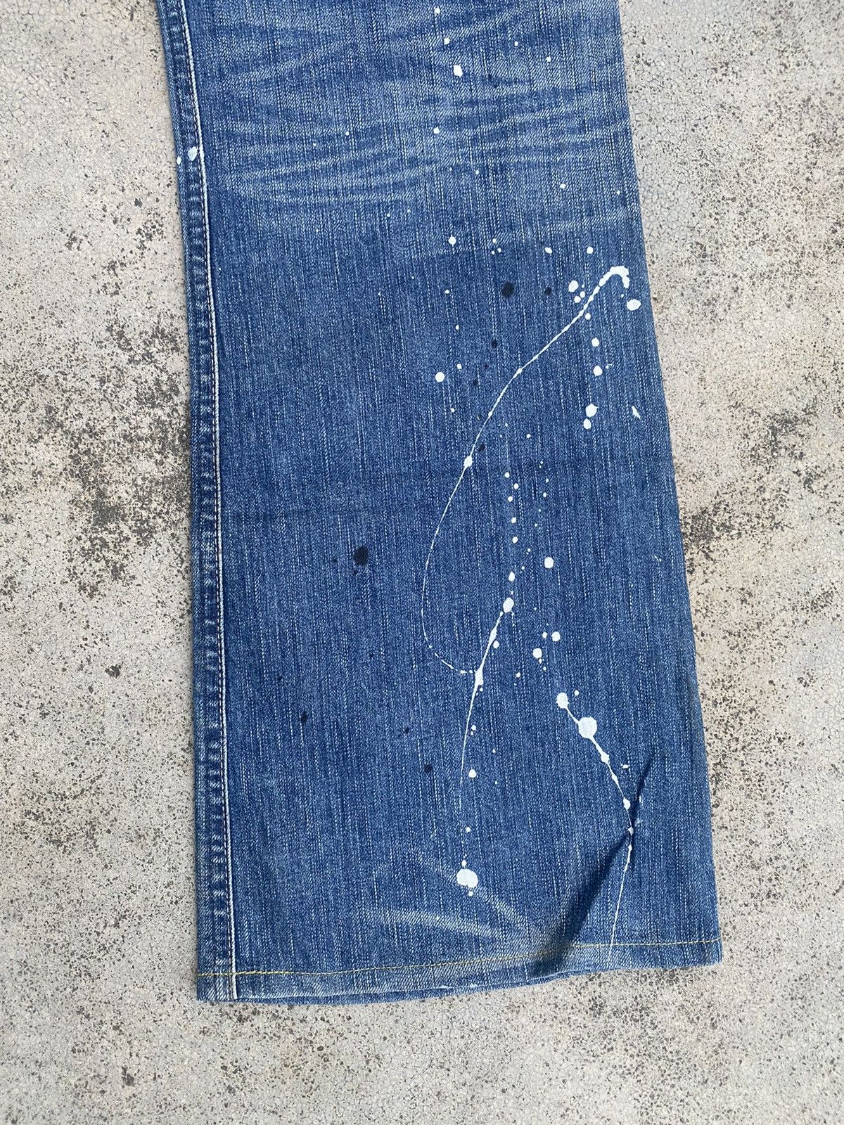 Edwin × Vintage Flare Jeans Edwin Blue Trip Distressed Painted Bootcut Size US 35 - 17 Thumbnail