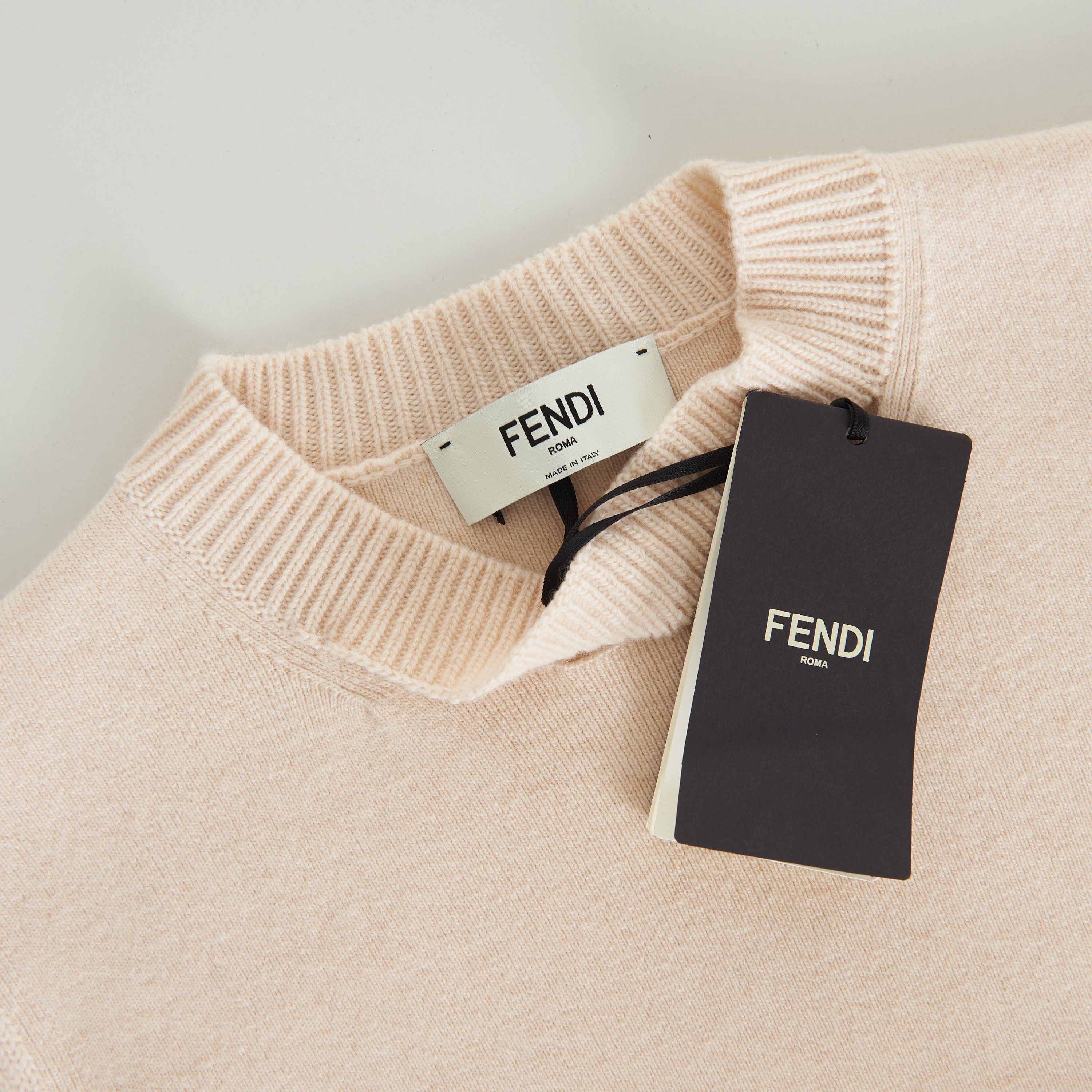 Fendi Beige Cashmere & Wool Sweater - Fendi Mirror Logo Motif Size S / US 4 / IT 40 - 9 Thumbnail