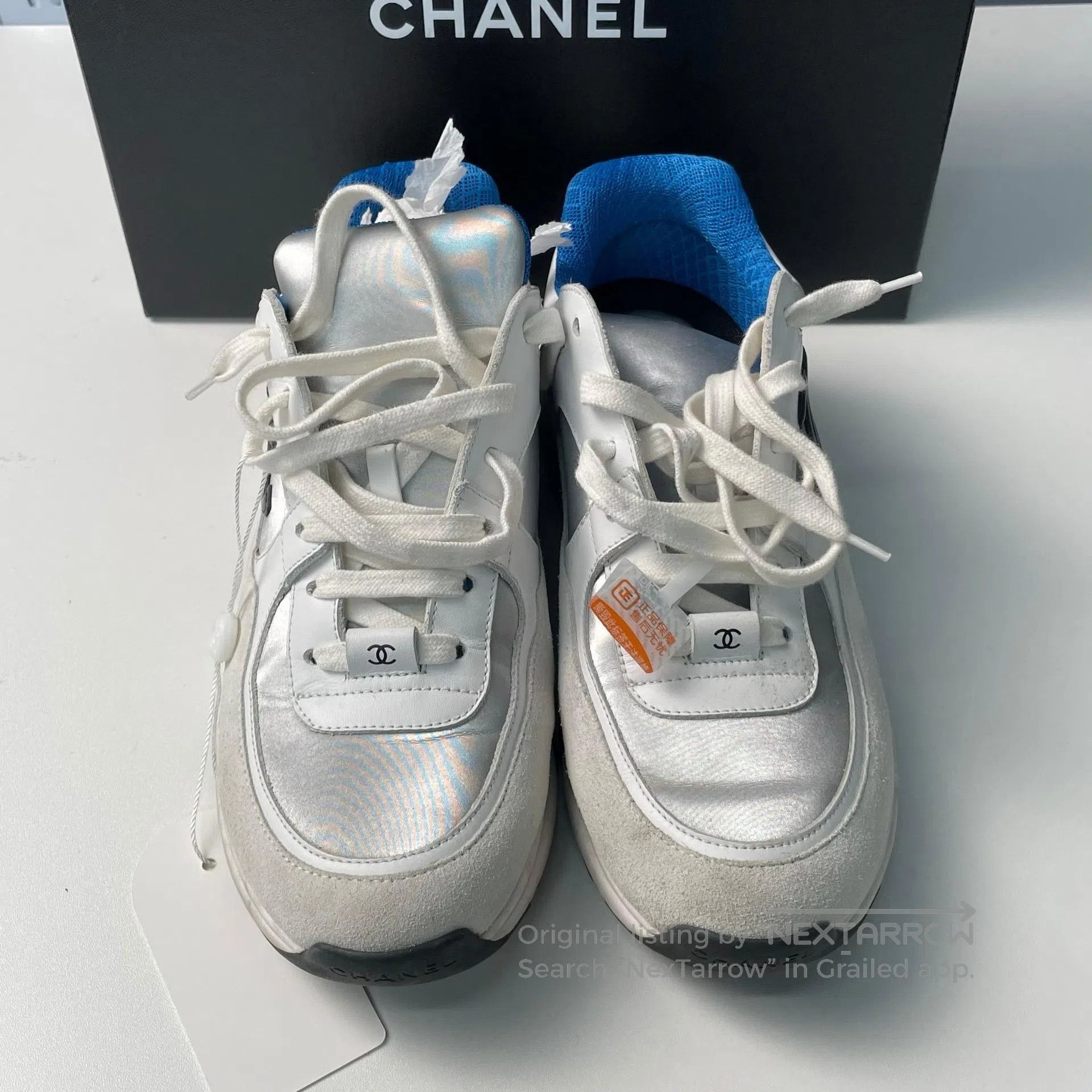 Chanel Chanel White and Blue Color Block Suede Sports Casual Shoe Size US 6.5 / EU 39-40 - 2 Thumbnail