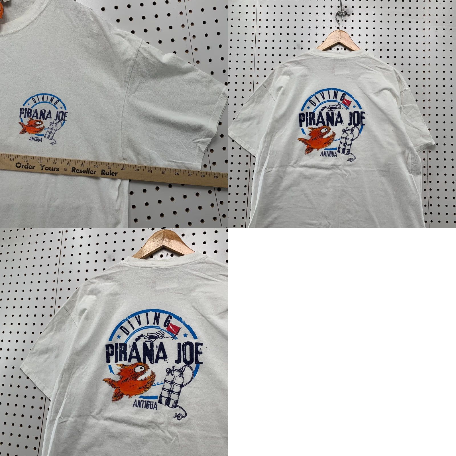 Vintage Pirana Joe T Shirt Mens XL White Diving Antigua Short Sleeve Beach Surf Size US XL / EU 56 / 4 - 9 Thumbnail