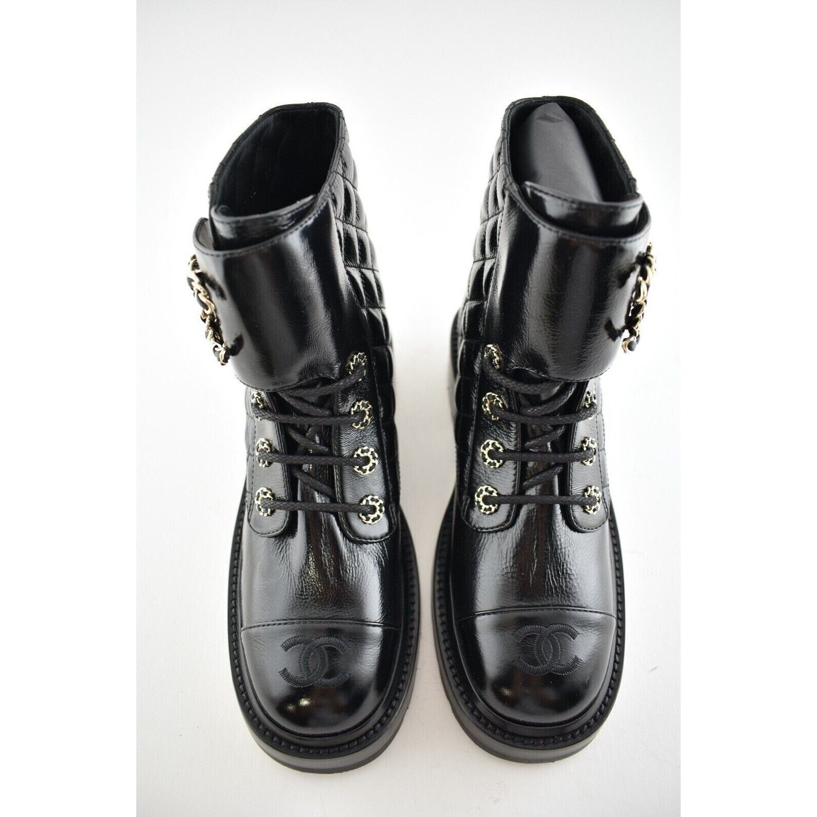 Chanel Chanel 21A Black Shiny Patent Quilted Gold CC Chain Size US 7 / IT 37 - 7 Thumbnail