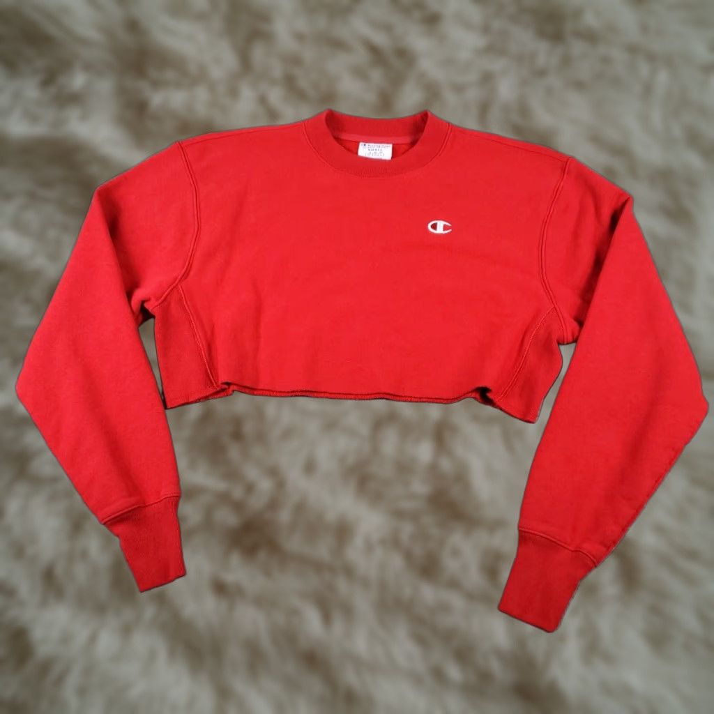 Champion Womens Champion Red Crop Top Pullover Sweatshirt Small Ladies Size S / US 4 / IT 40 - 1 Thumbnail
