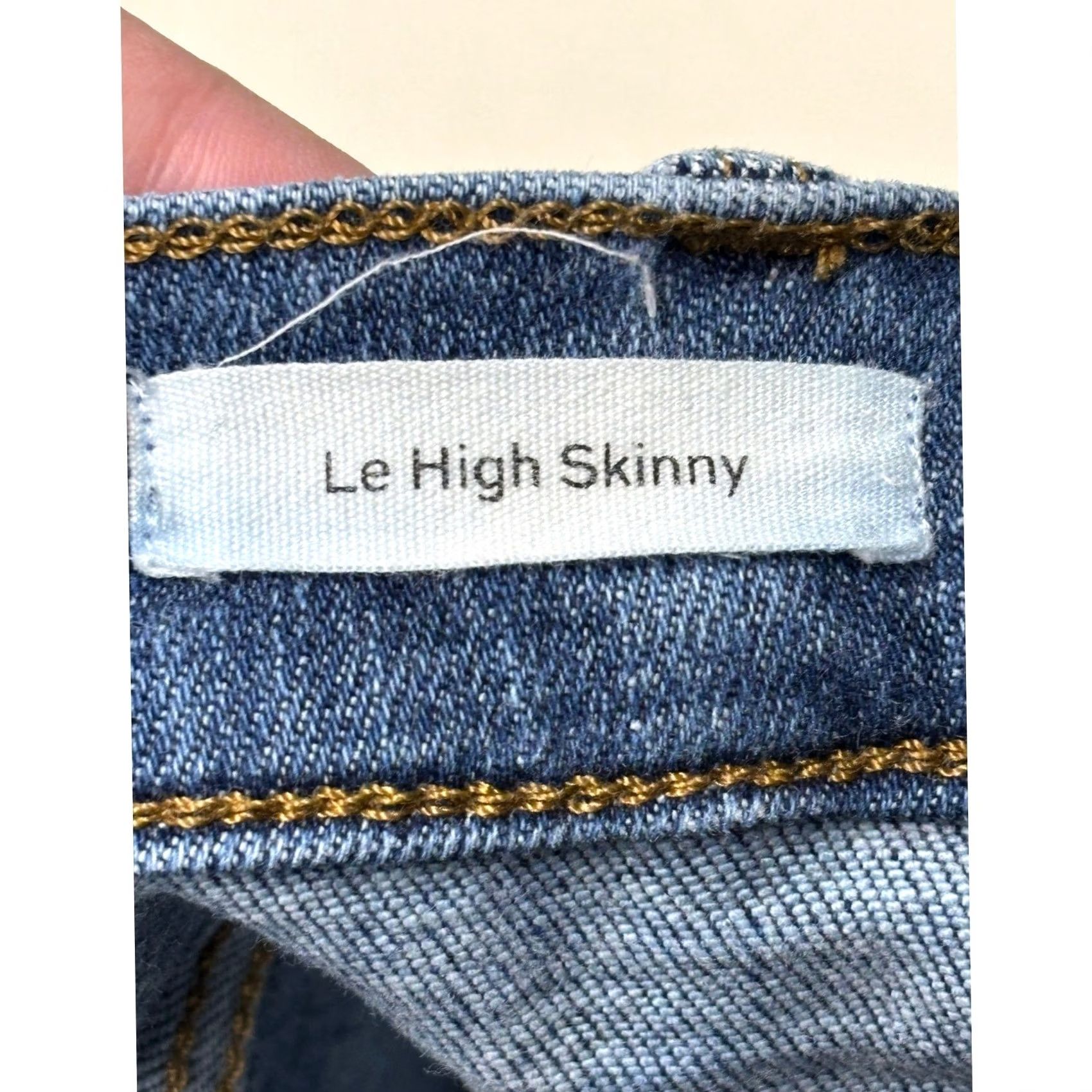 Frame FRAME Le High Skinny Jeans Saxon Blue Distressed Denim Womens High Rise Slim 5-Pocket Zipper Logo Cotton Blend Spandex Wearable Everyday Jeans Womens Size 42" / US 20 - 6 Thumbnail