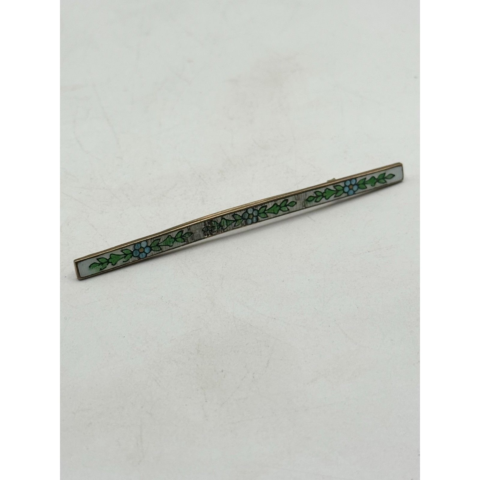 Vintage Antique long floral guilloche enamel bar pin Size ONE SIZE - 3 Thumbnail